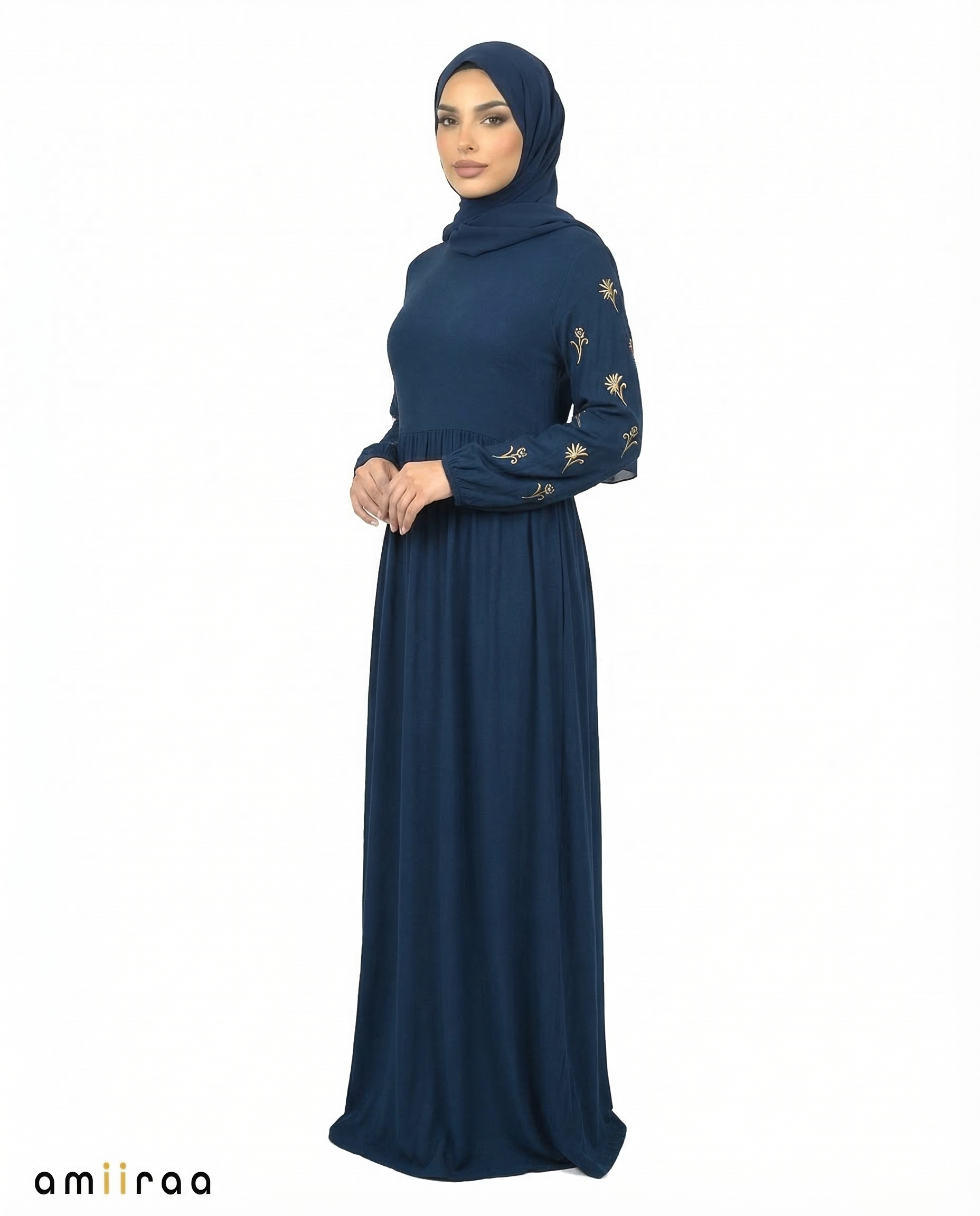 Blue Opal Embroidered Sleeve Modest Maxi Dress