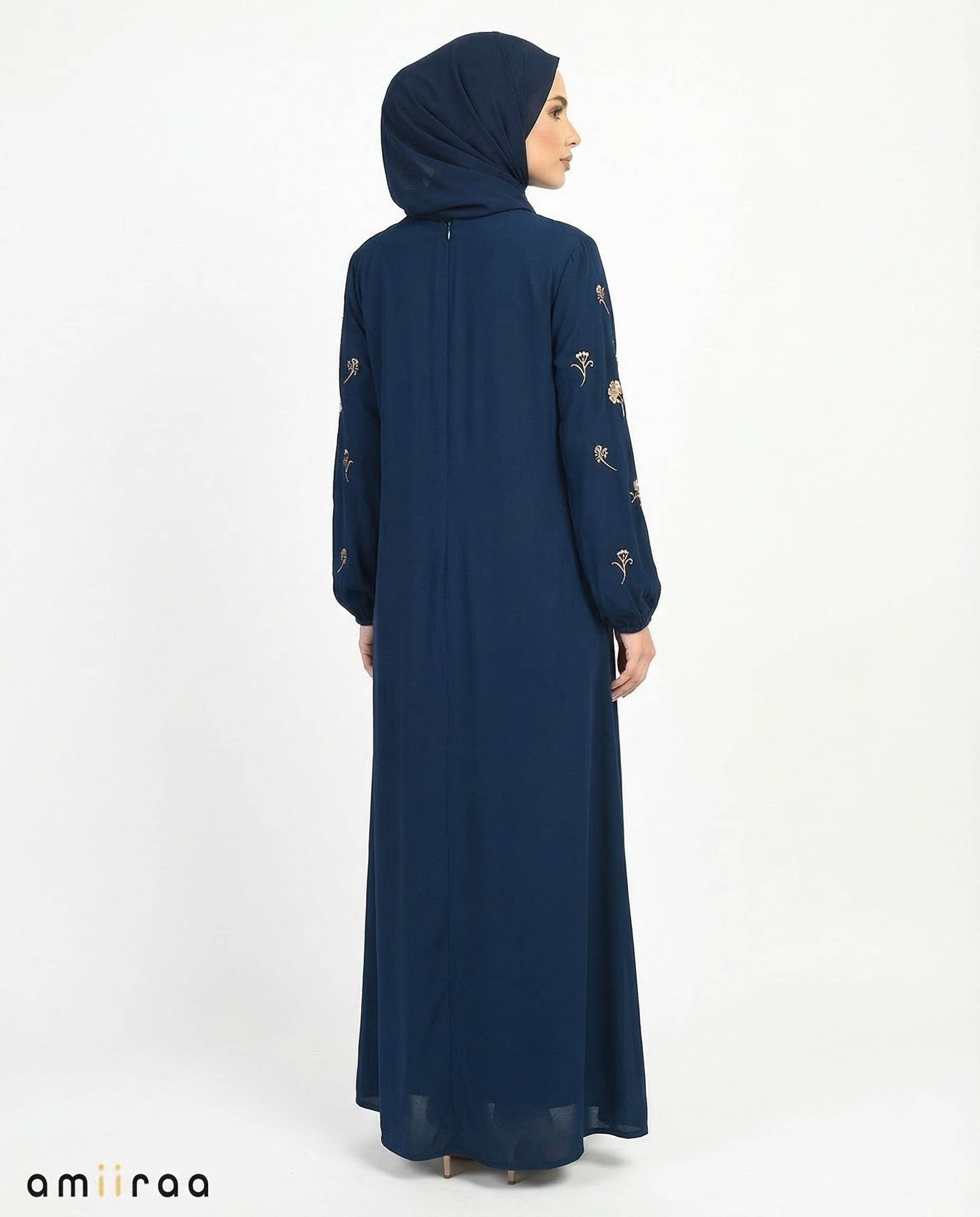 Blue Opal Embroidered Sleeve Modest Maxi Dress