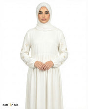 Brilliant White Embroidered Sleeve Modest Maxi Dress