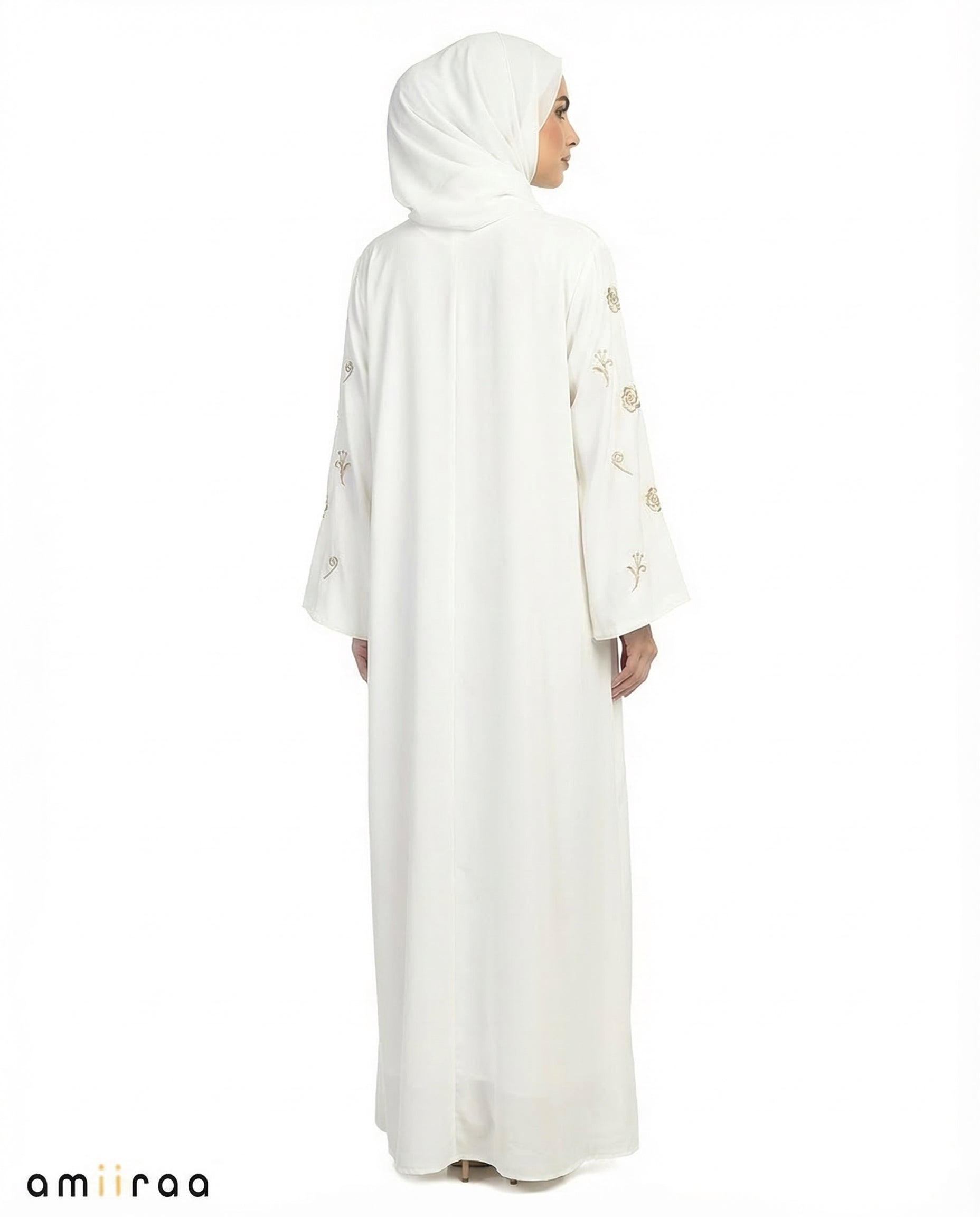 Brilliant White Embroidered Sleeve Modest Maxi Dress