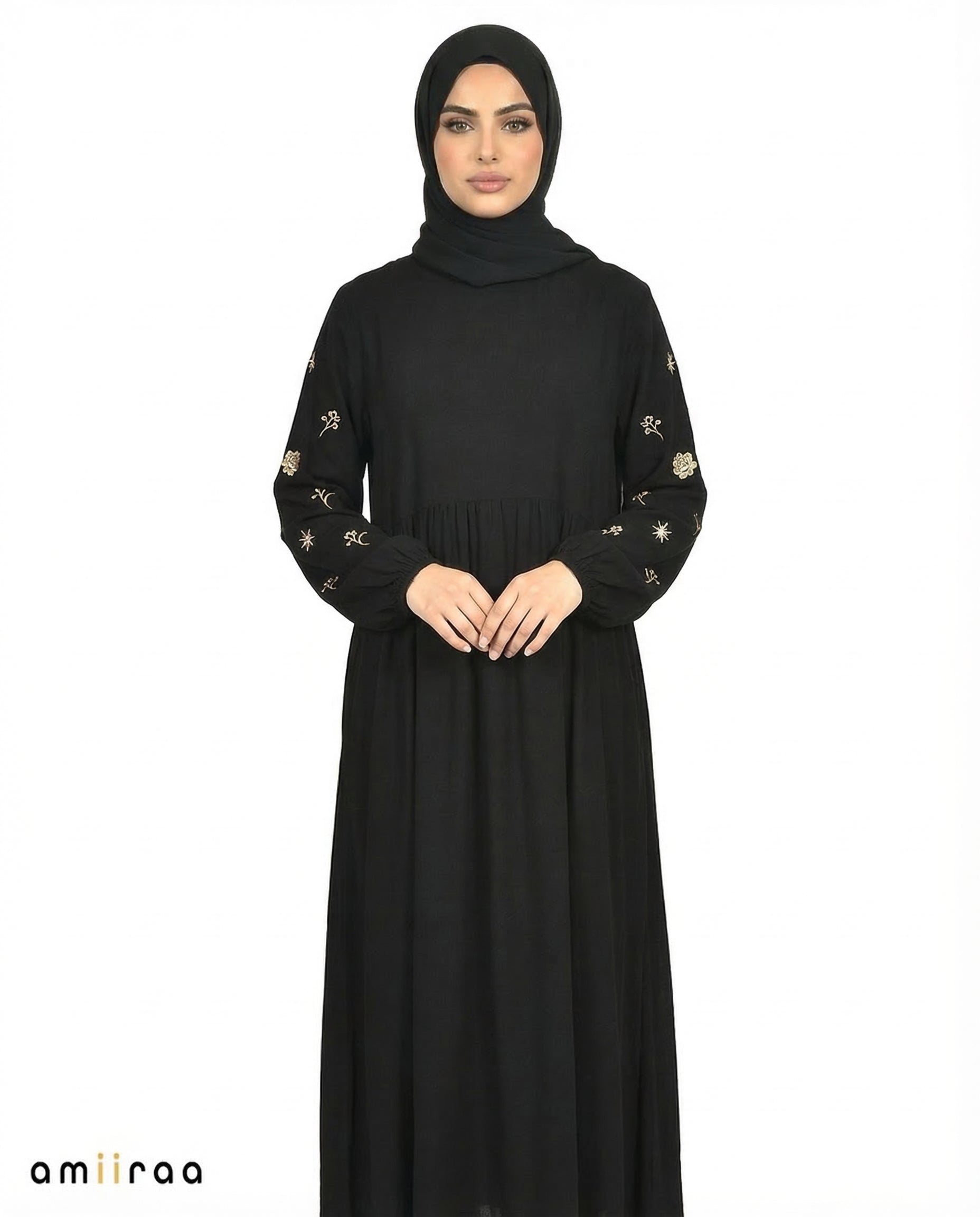 Tap Shoe Embroidered Sleeve Modest Maxi Dress