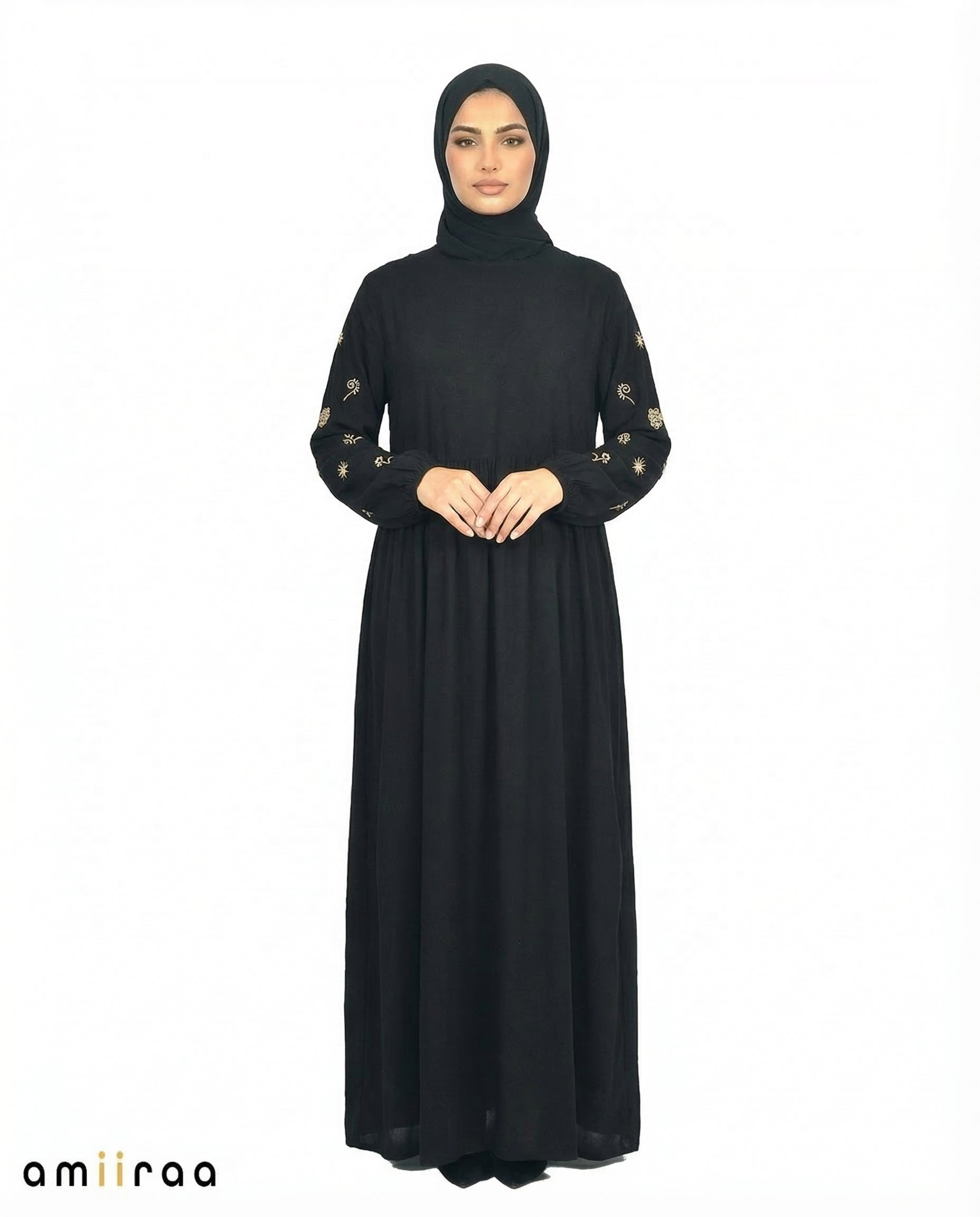 Tap Shoe Embroidered Sleeve Modest Maxi Dress