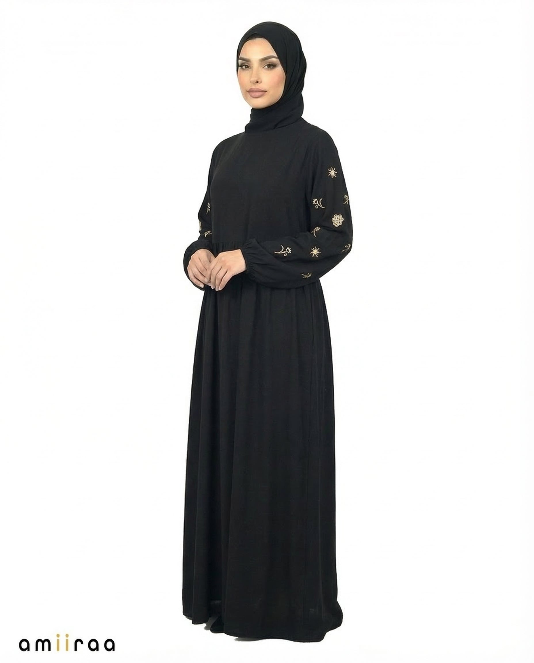 Tap Shoe Embroidered Sleeve Modest Maxi Dress