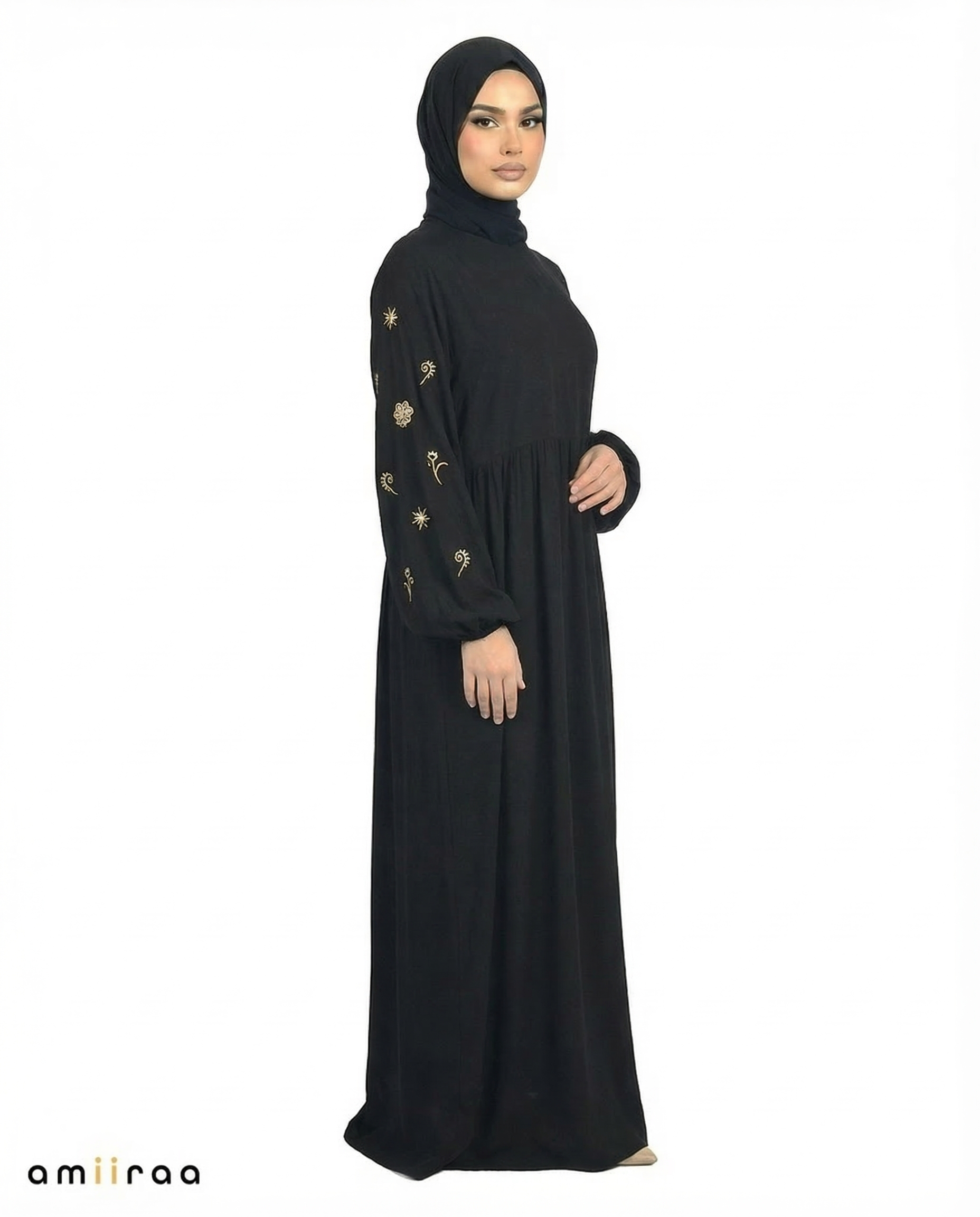 Tap Shoe Embroidered Sleeve Modest Maxi Dress