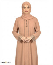 Sepia Tint Elegant Lace Cuff Detailed Full-Length Abaya