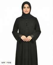 Anthracite Elegant Lace Cuff Detailed Full-Length Abaya