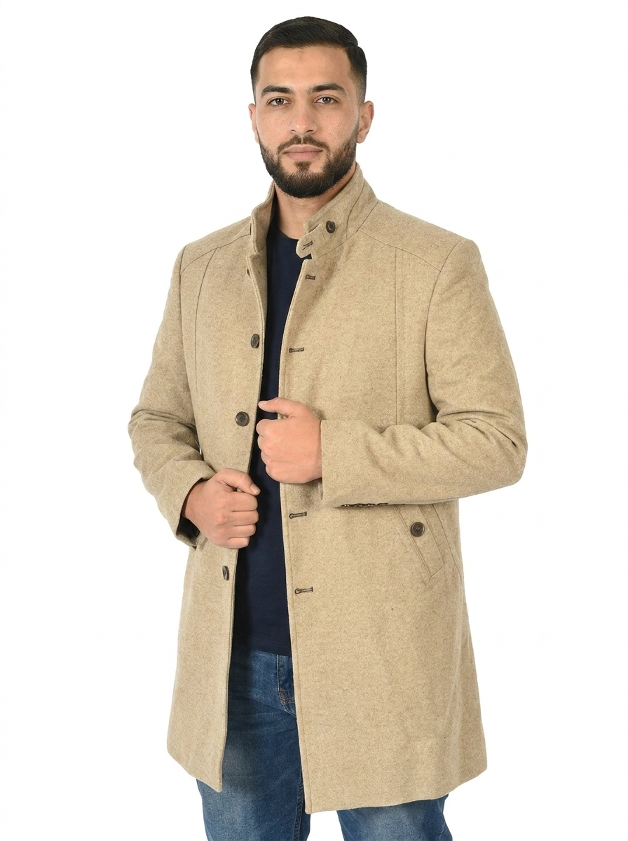 Weathered Teak  Men’s Premium Turkish High Collar Overcoat
