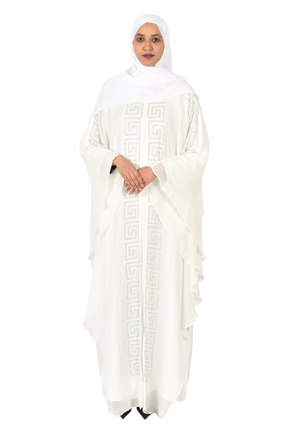 White Abaya with Geometric Crystal Embellishments (ladies abaya )