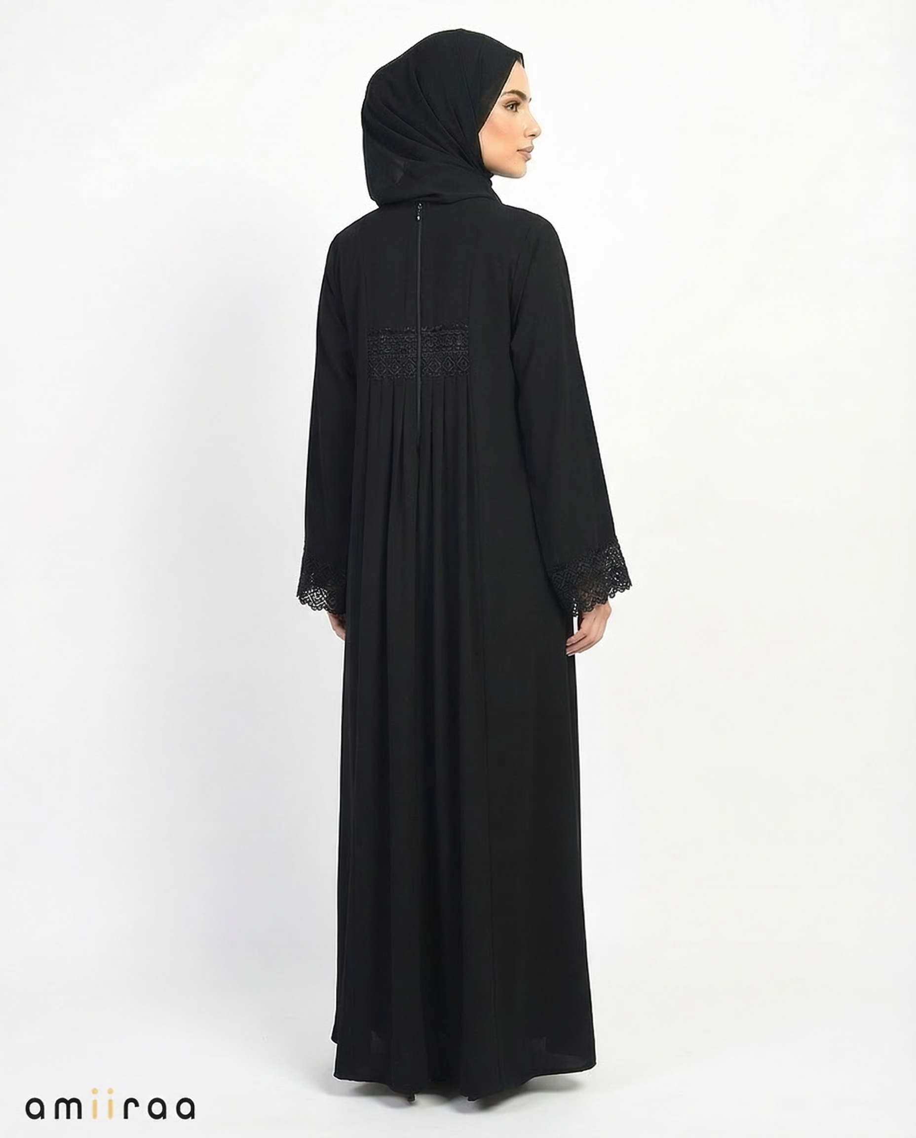 Anthracite Elegant Lace Cuff Detailed Full-Length Abaya