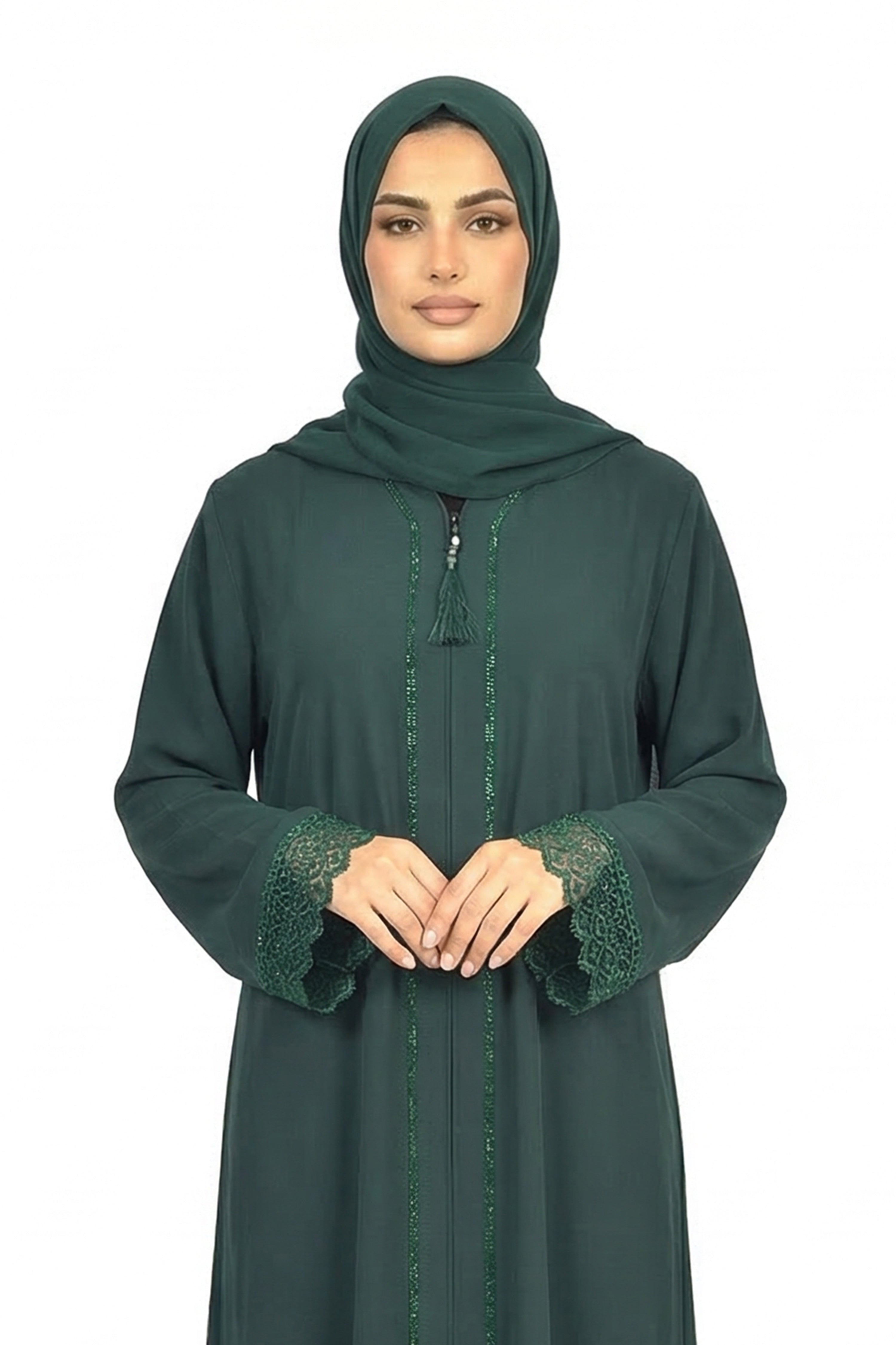 Ponderosa Pine Elegant Lace Cuff Detailed Full-Length Abaya