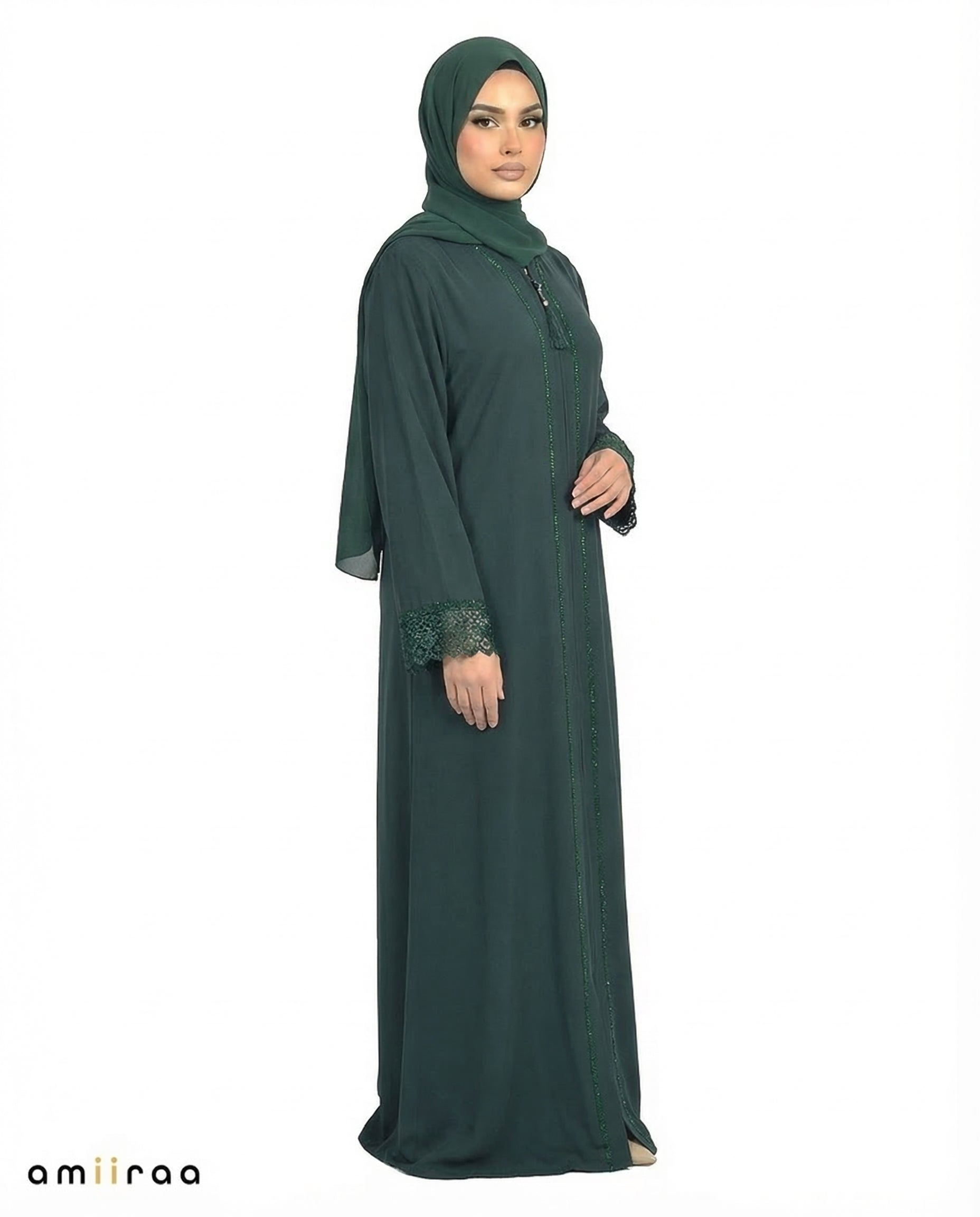 Ponderosa Pine Elegant Lace Cuff Detailed Full-Length Abaya