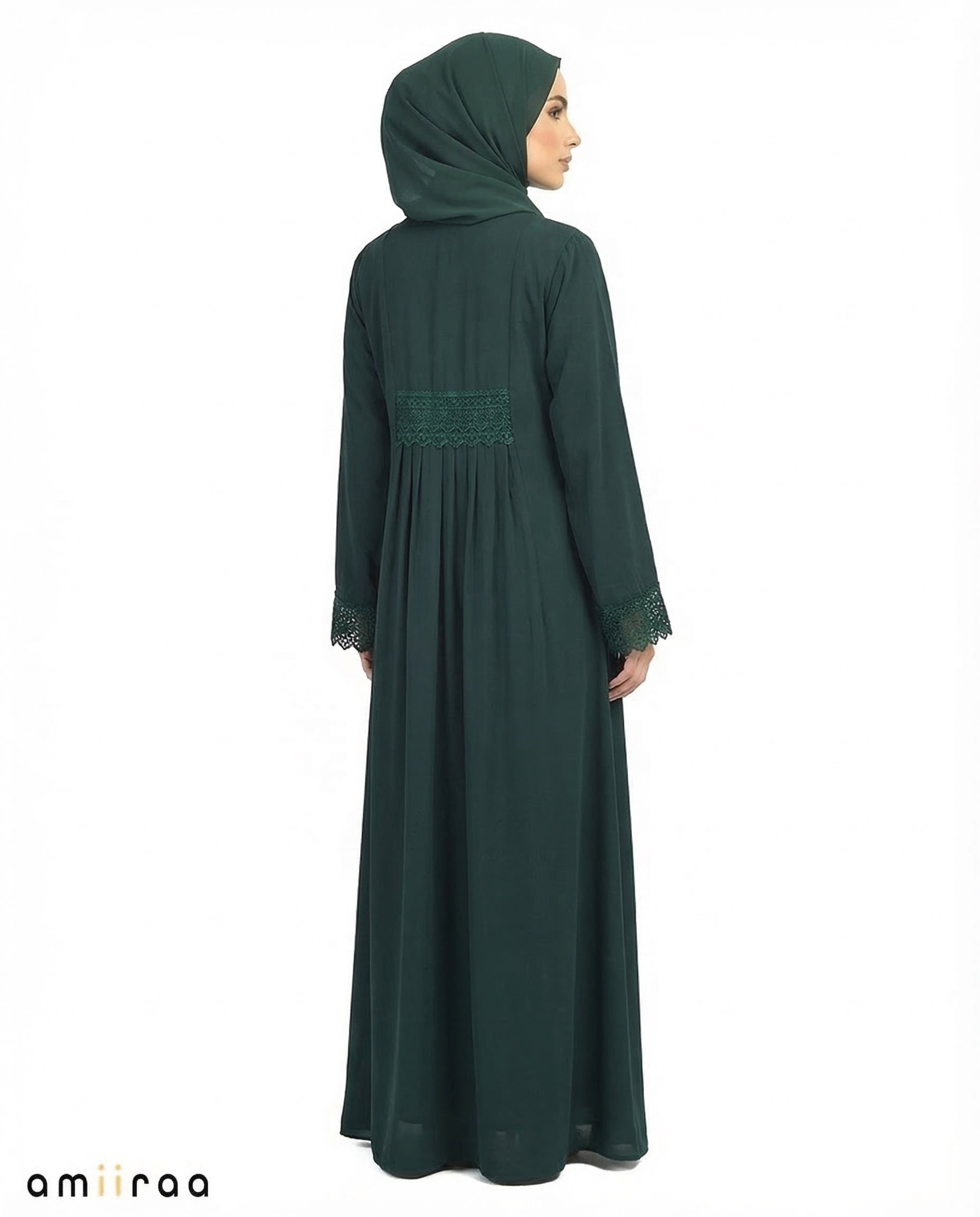 Ponderosa Pine Elegant Lace Cuff Detailed Full-Length Abaya