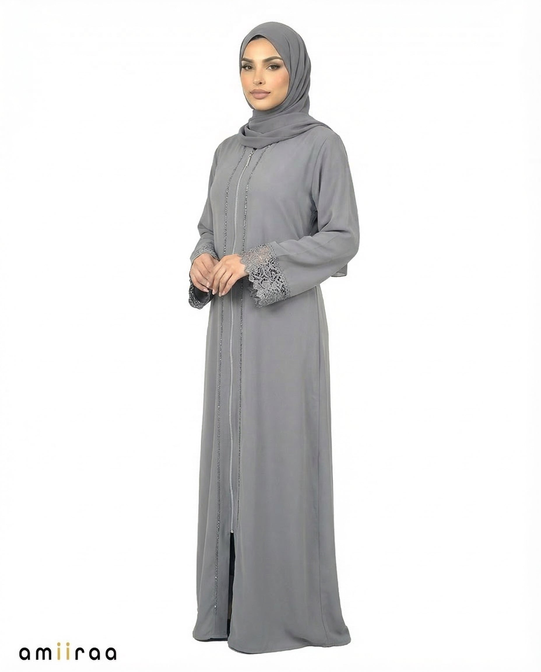 Quiet Shade Elegant Lace Cuff Detailed Full-Length Abaya