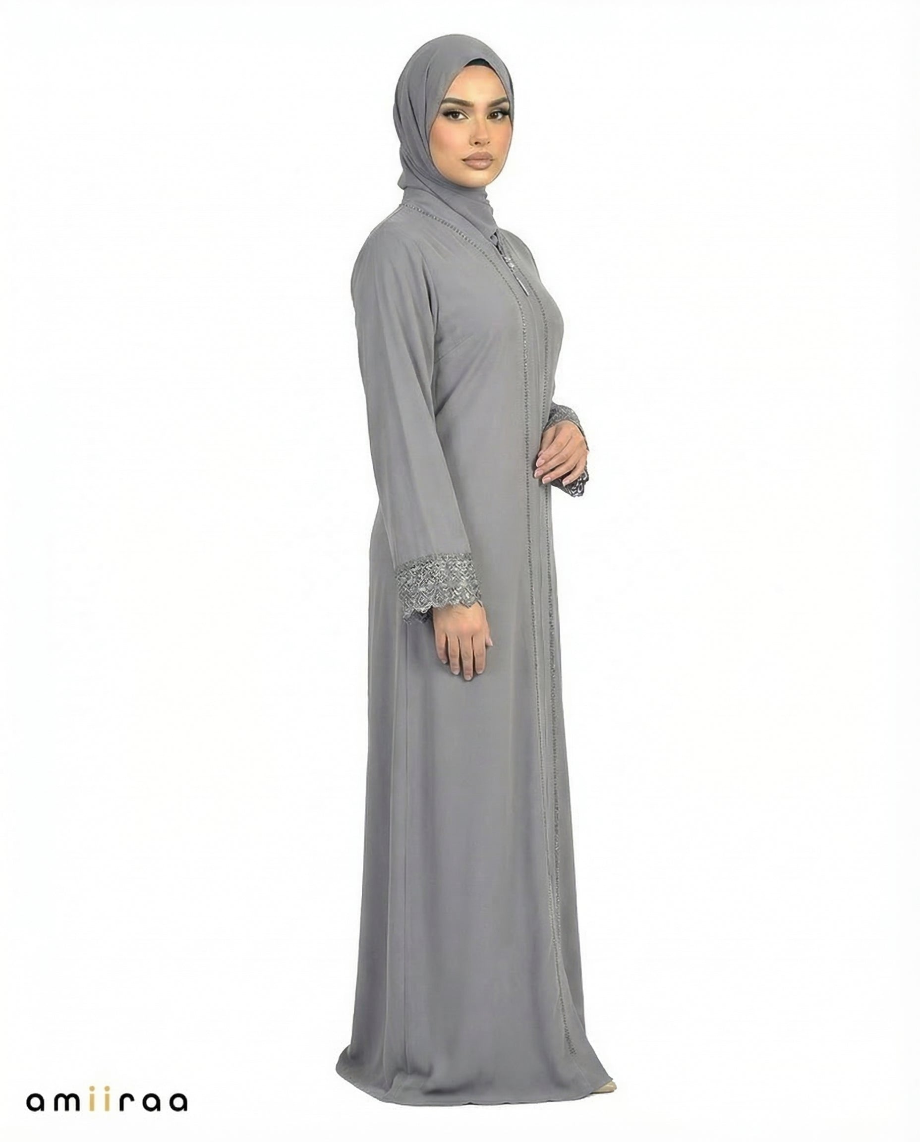 Quiet Shade Elegant Lace Cuff Detailed Full-Length Abaya