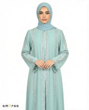 Malachite Green Elegant Lace Panel Detailed Full-Length Abaya