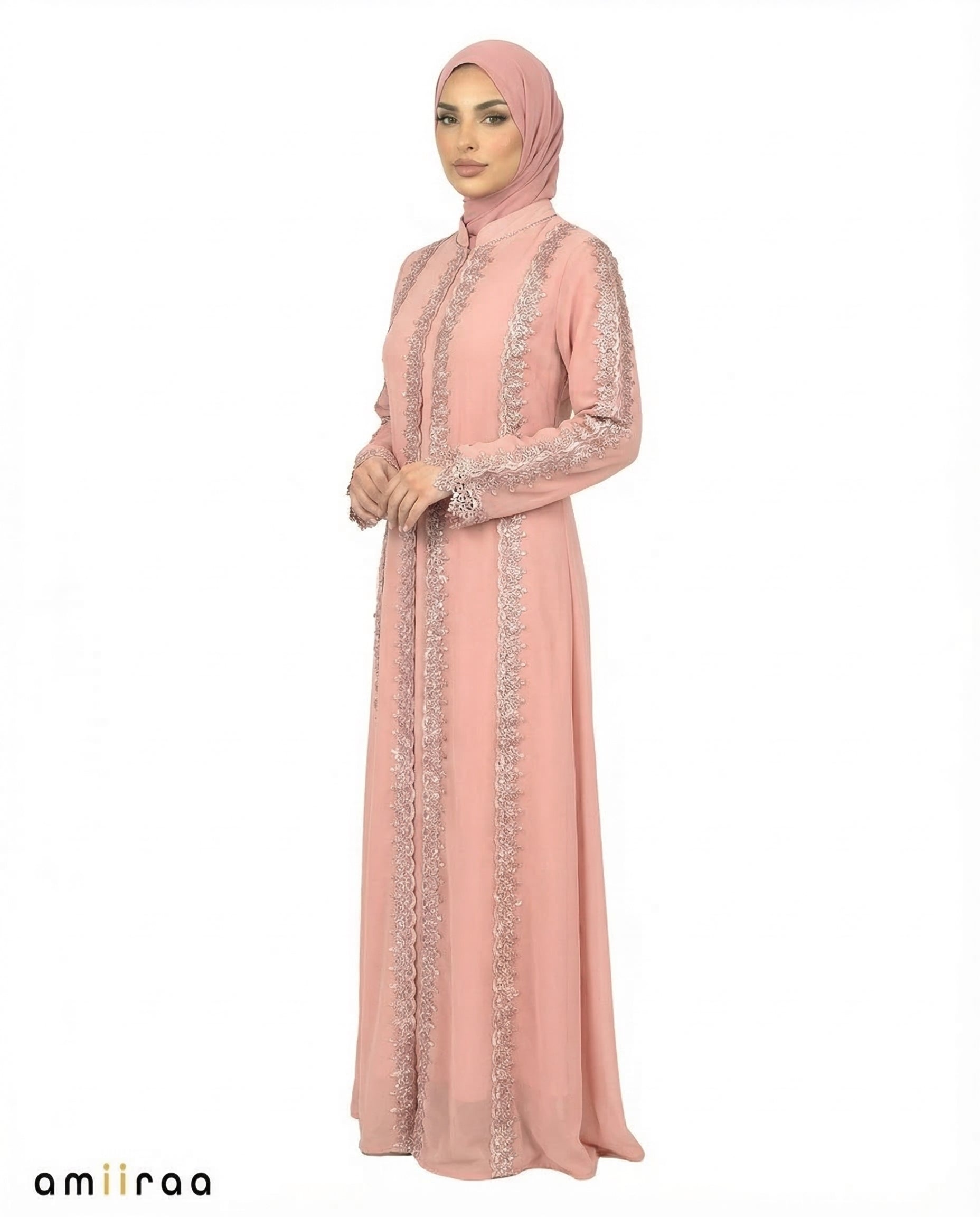 Mellow Rose Elegant Lace Panel Detailed Full-Length Abaya