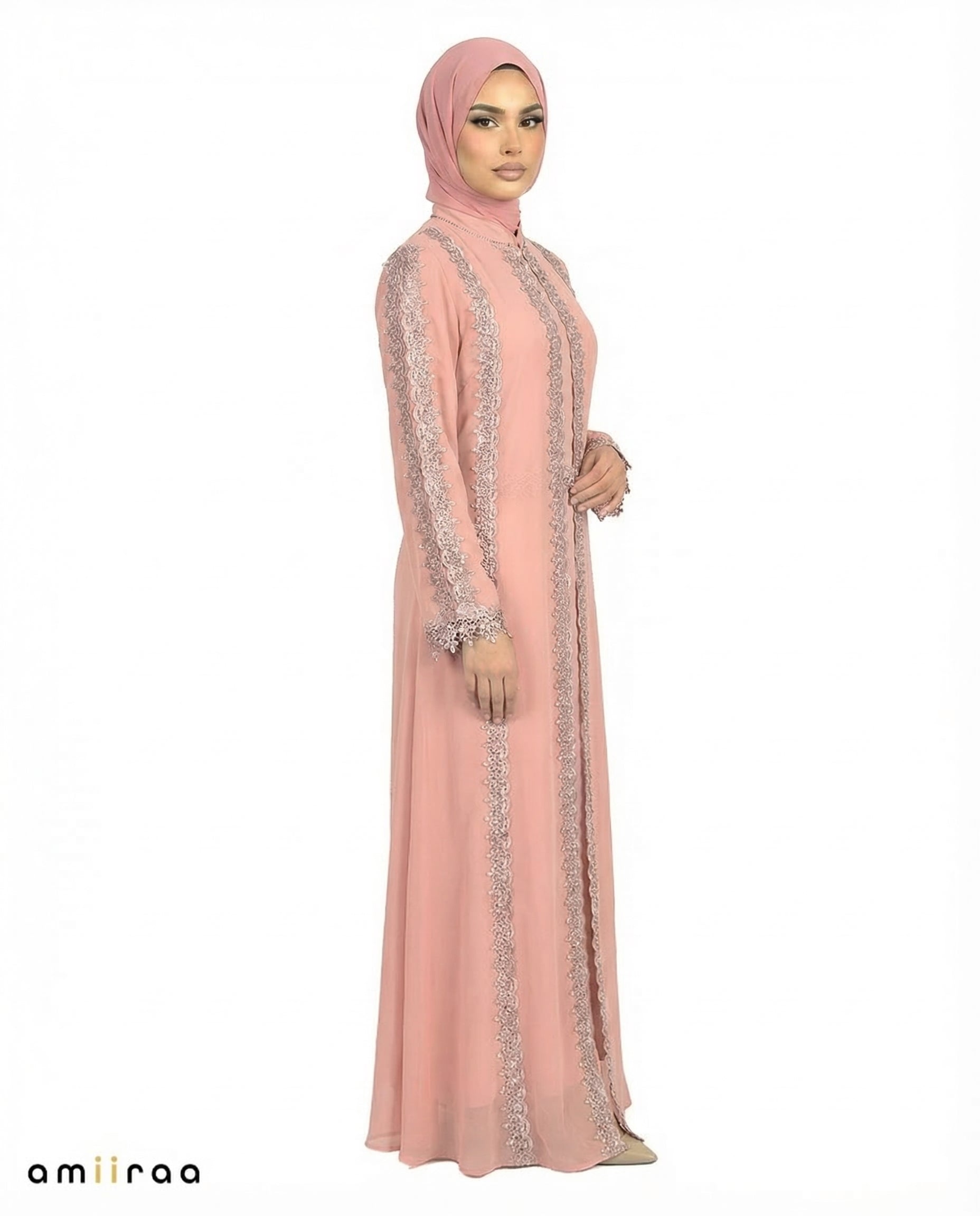 Mellow Rose Elegant Lace Panel Detailed Full-Length Abaya