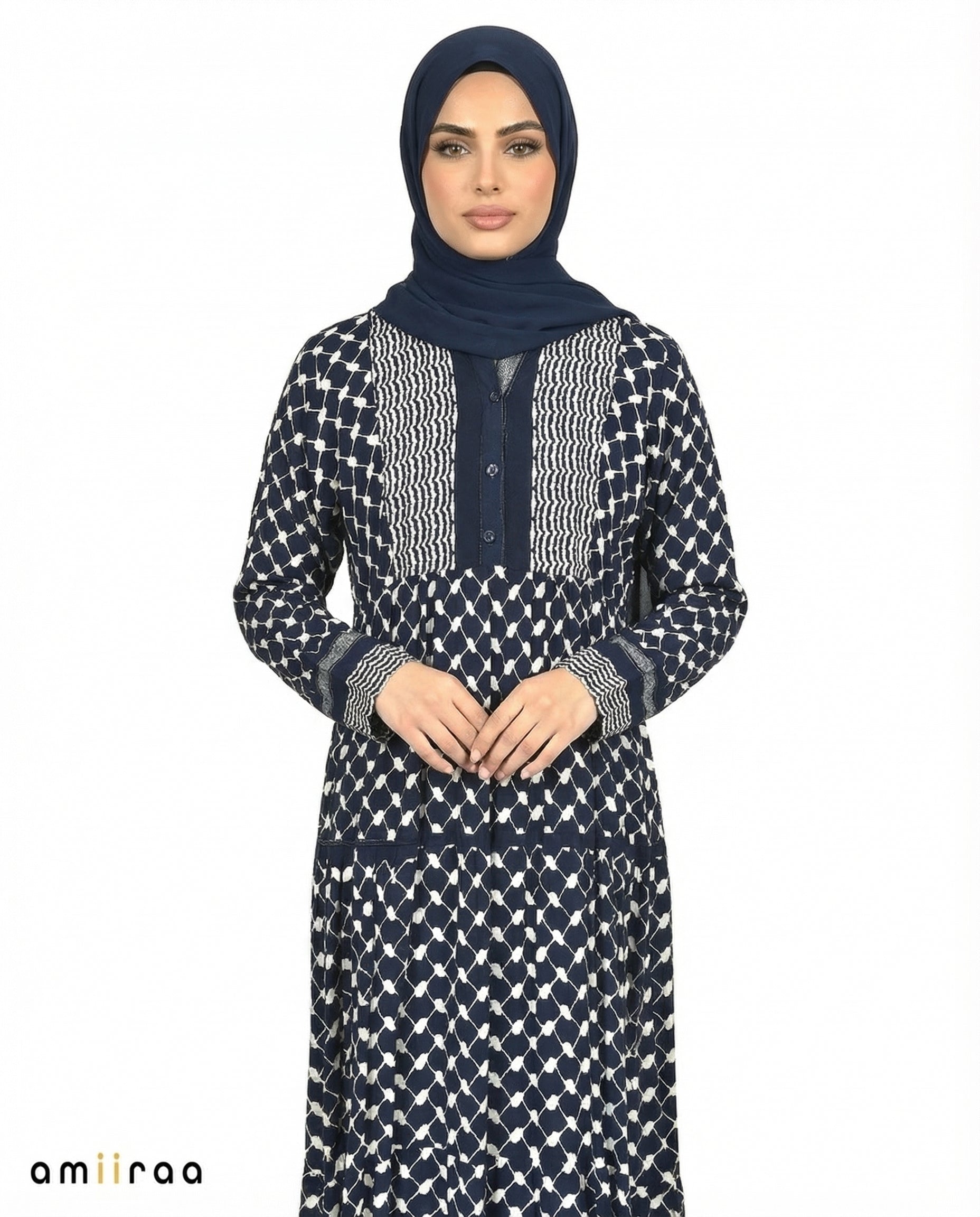 Pageant Blue Keffiyeh Print Modest Maxi Dress