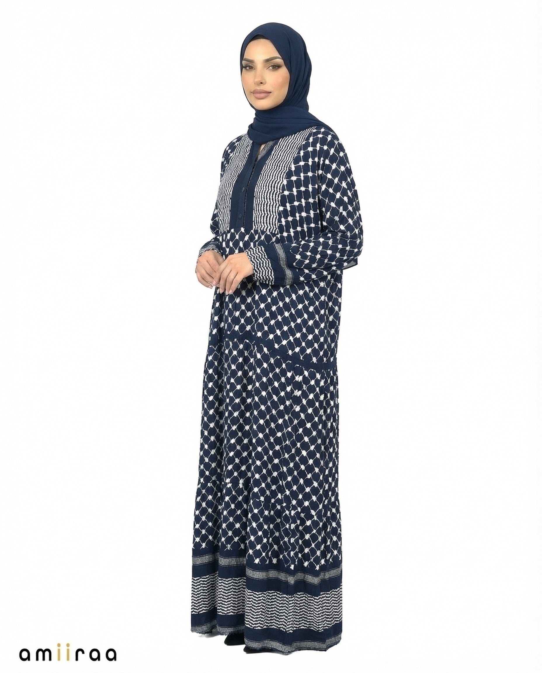Pageant Blue Keffiyeh Print Modest Maxi Dress