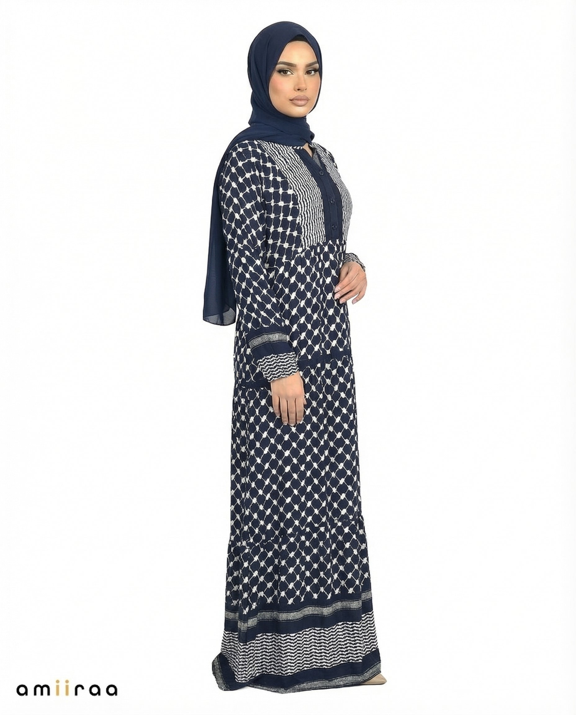 Pageant Blue Keffiyeh Print Modest Maxi Dress