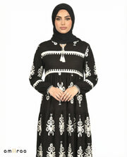 Licorice Detail Long Sleeve Modest Maxi Dress
