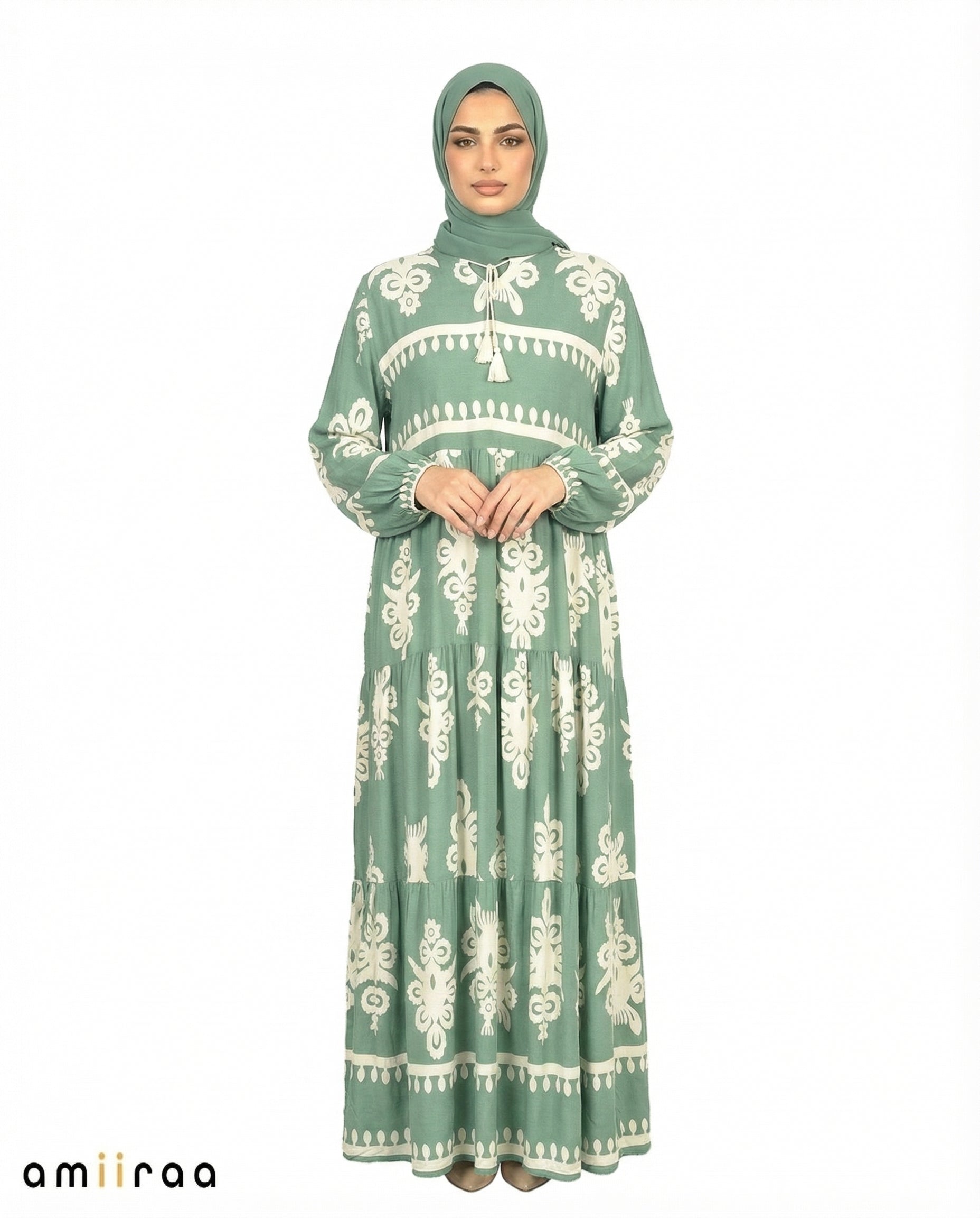 Capulet Olive Detail Long Sleeve Modest Maxi Dress