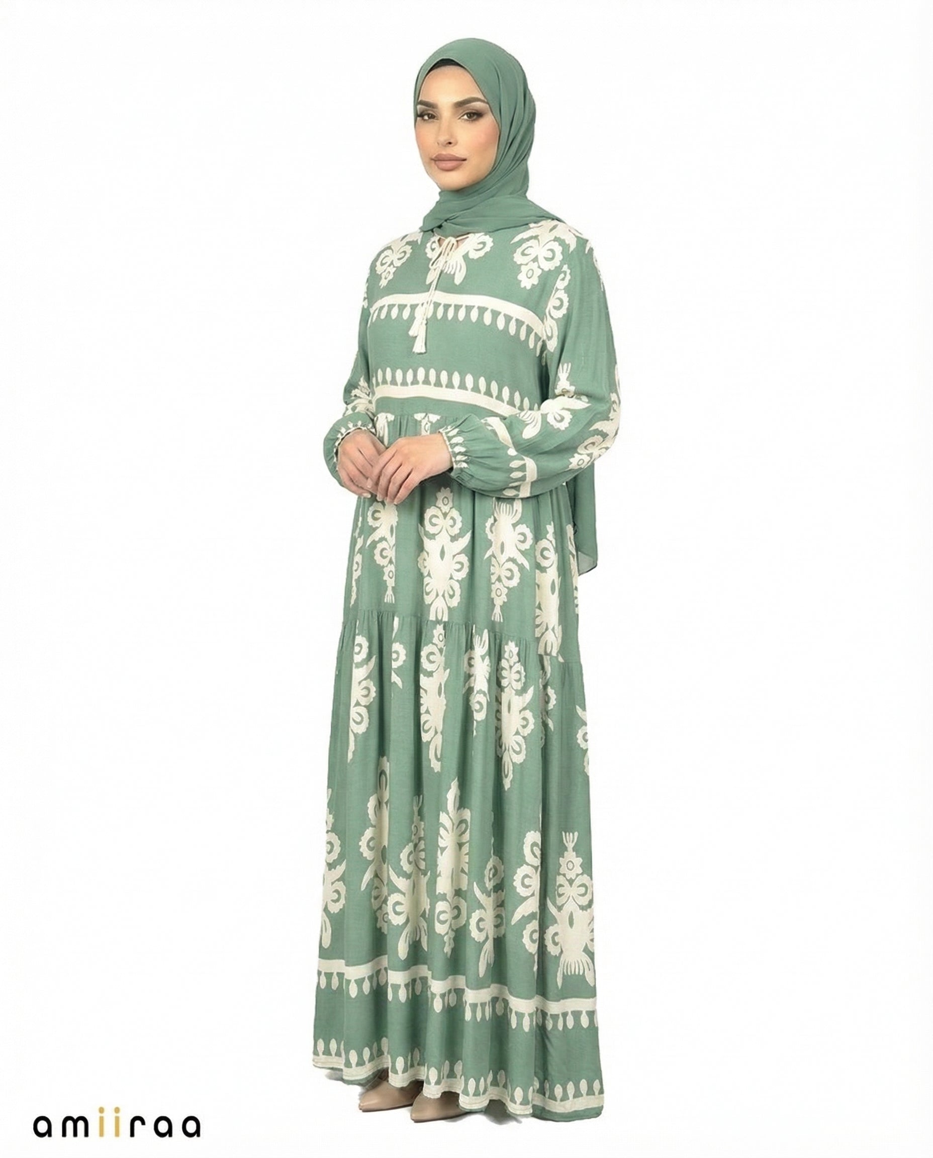 Capulet Olive Detail Long Sleeve Modest Maxi Dress