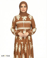 Chai Tea Detail Long Sleeve Modest Maxi Dress