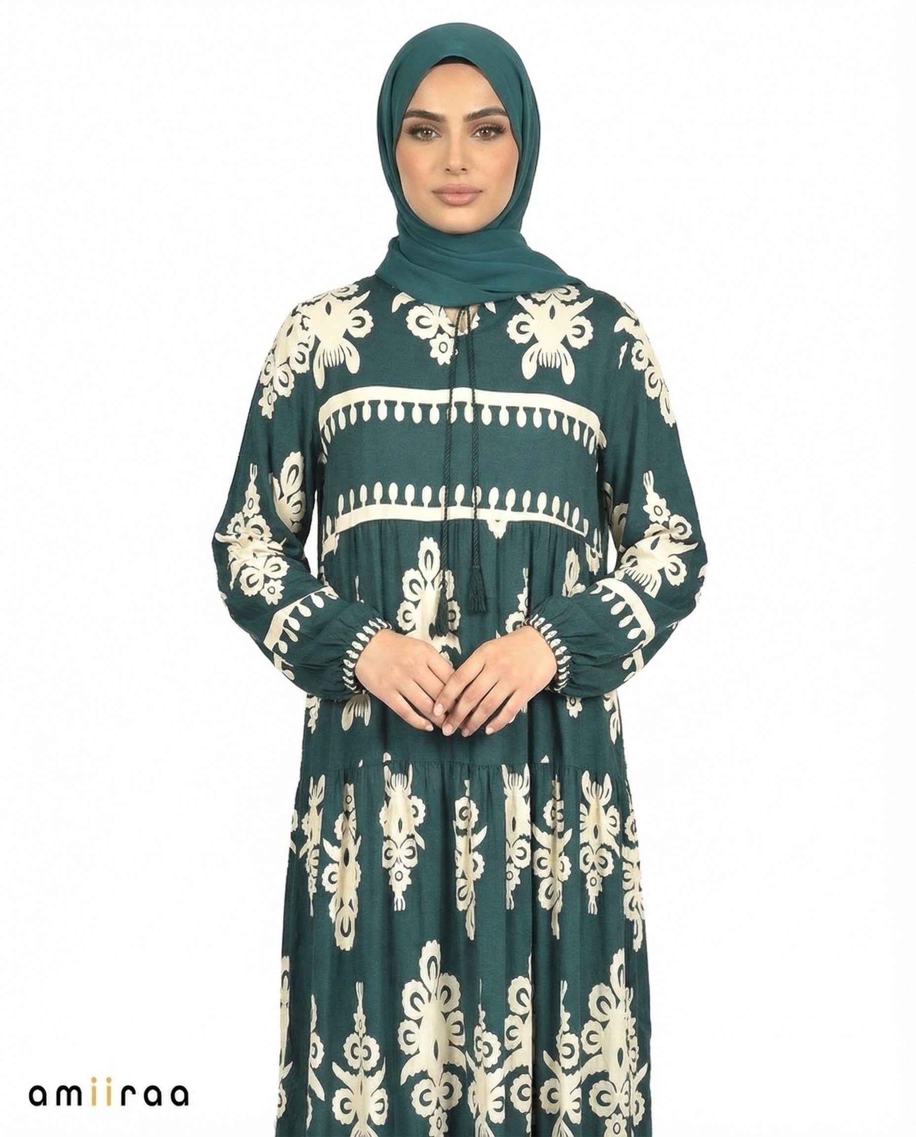 Pine Grove Detail Long Sleeve Modest Maxi Dress