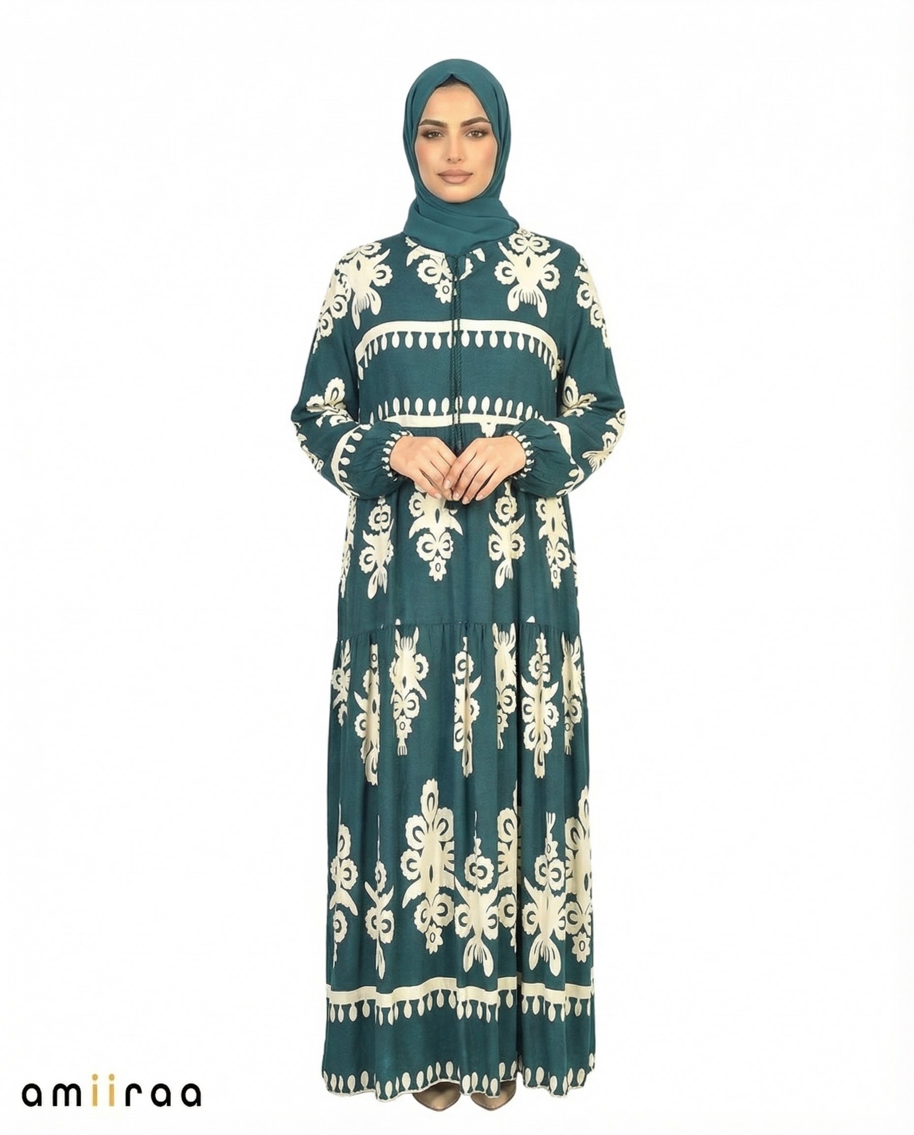 Pine Grove Detail Long Sleeve Modest Maxi Dress