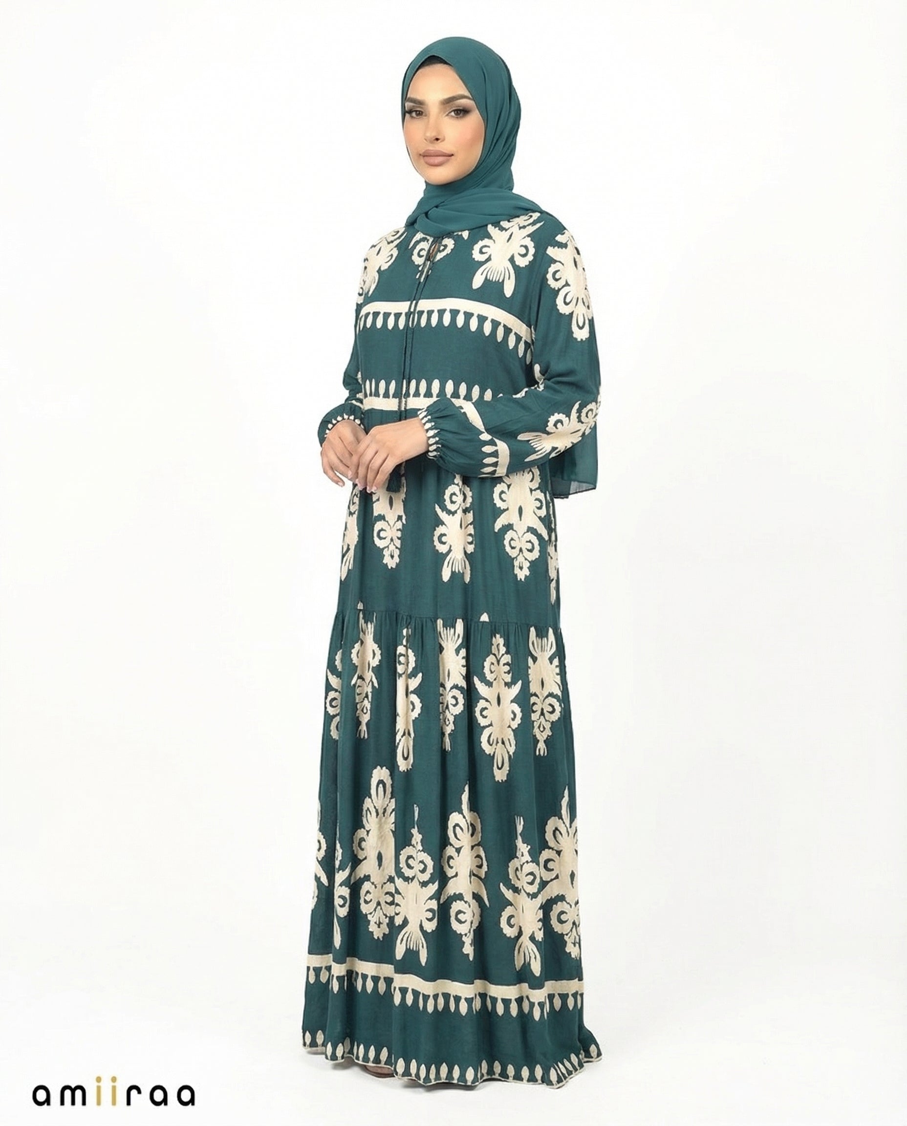 Pine Grove Detail Long Sleeve Modest Maxi Dress