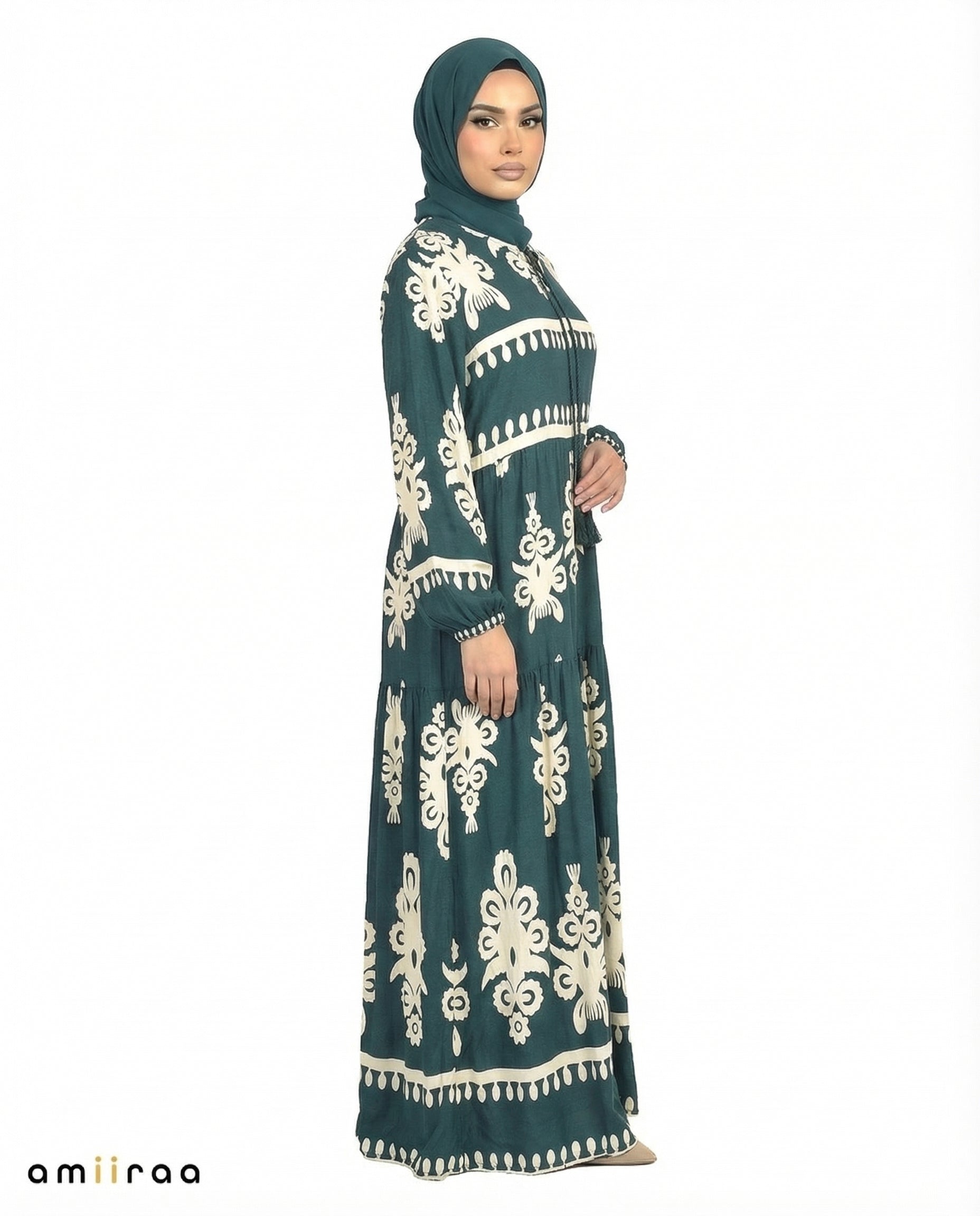 Pine Grove Detail Long Sleeve Modest Maxi Dress