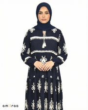 Navy Blazer Detail Long Sleeve Modest Maxi Dress