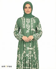 Frosty Spruce Detail Long Sleeve Modest Maxi Dress
