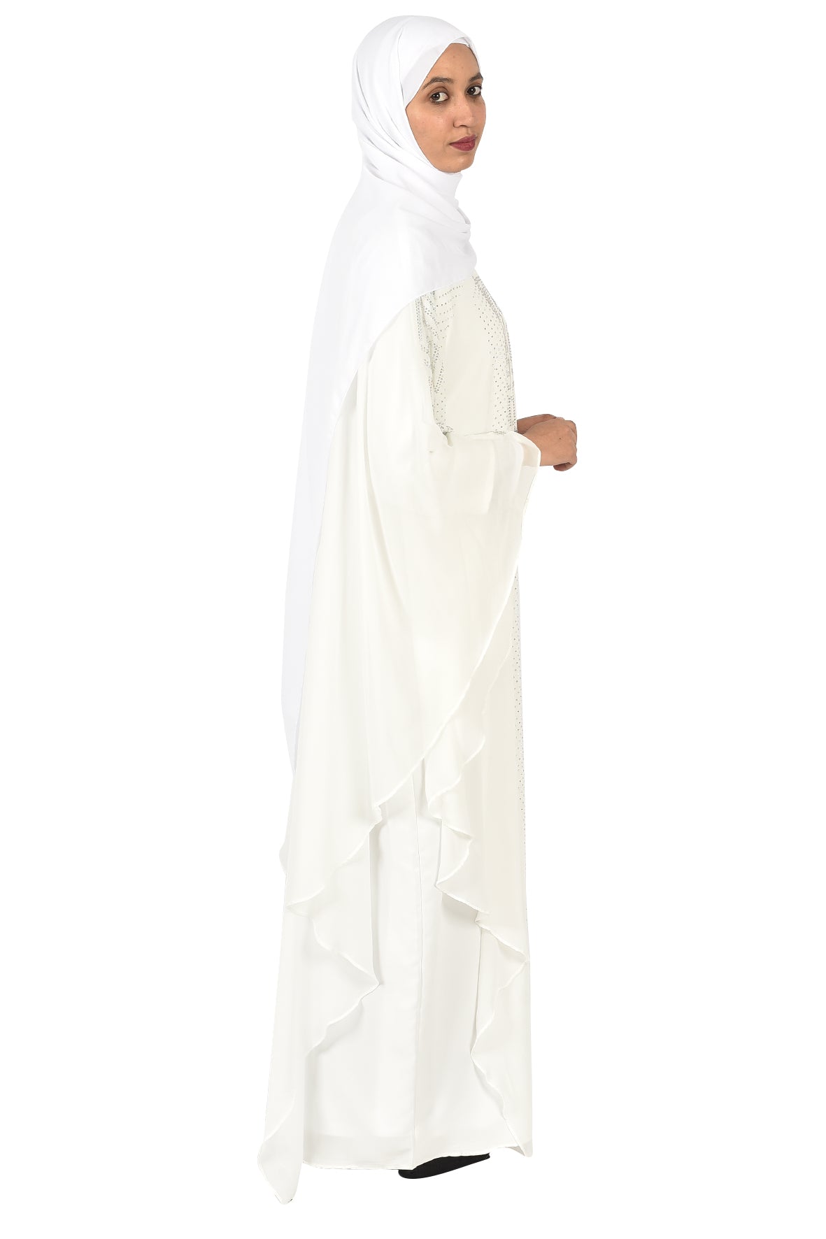 White Abaya with Geometric Crystal Embellishments (ladies abaya )