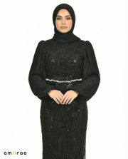 Tap Shoe Embellished Pleated Sleeve Evening Maxi Dress