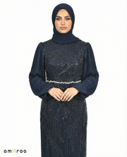 Black Iris Embellished Pleated Sleeve Evening Maxi Dress