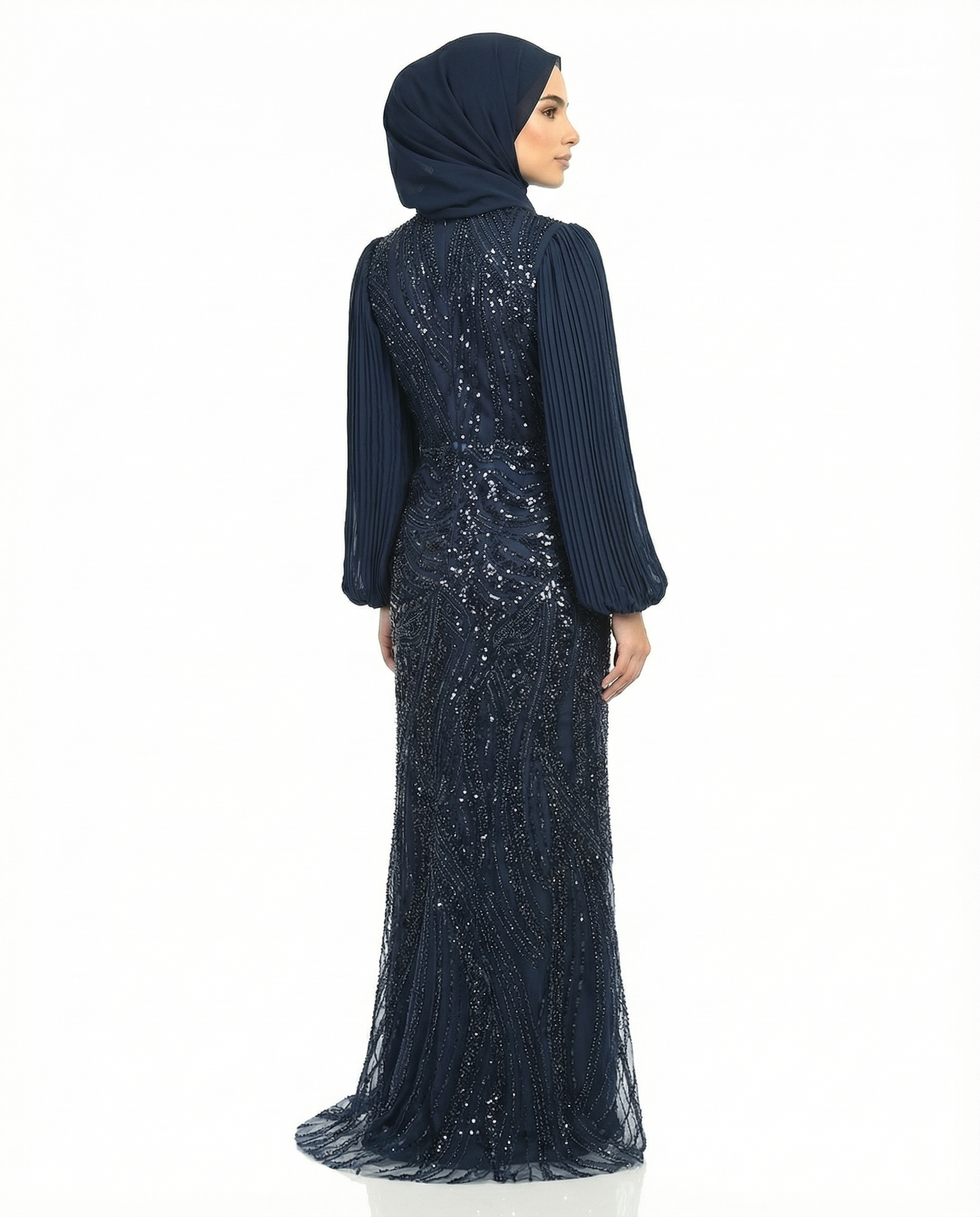 Black Iris Embellished Pleated Sleeve Evening Maxi Dress