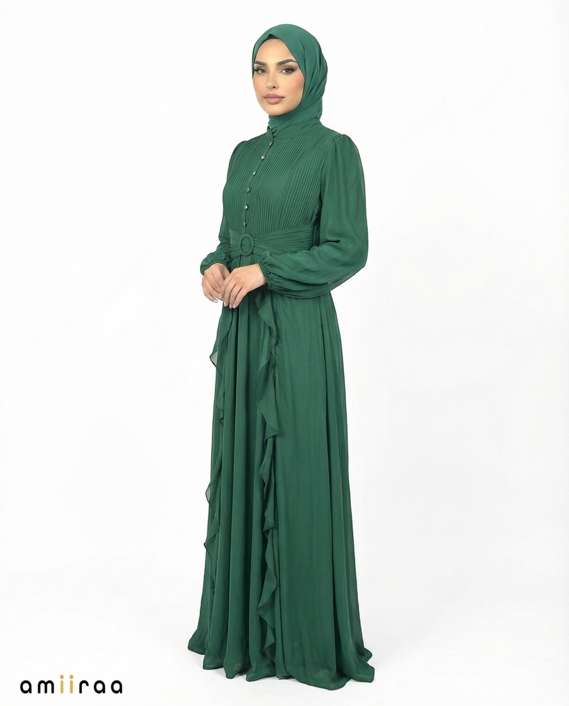 Eden Pleated Bodice Ruffle Detail Maxi Dress