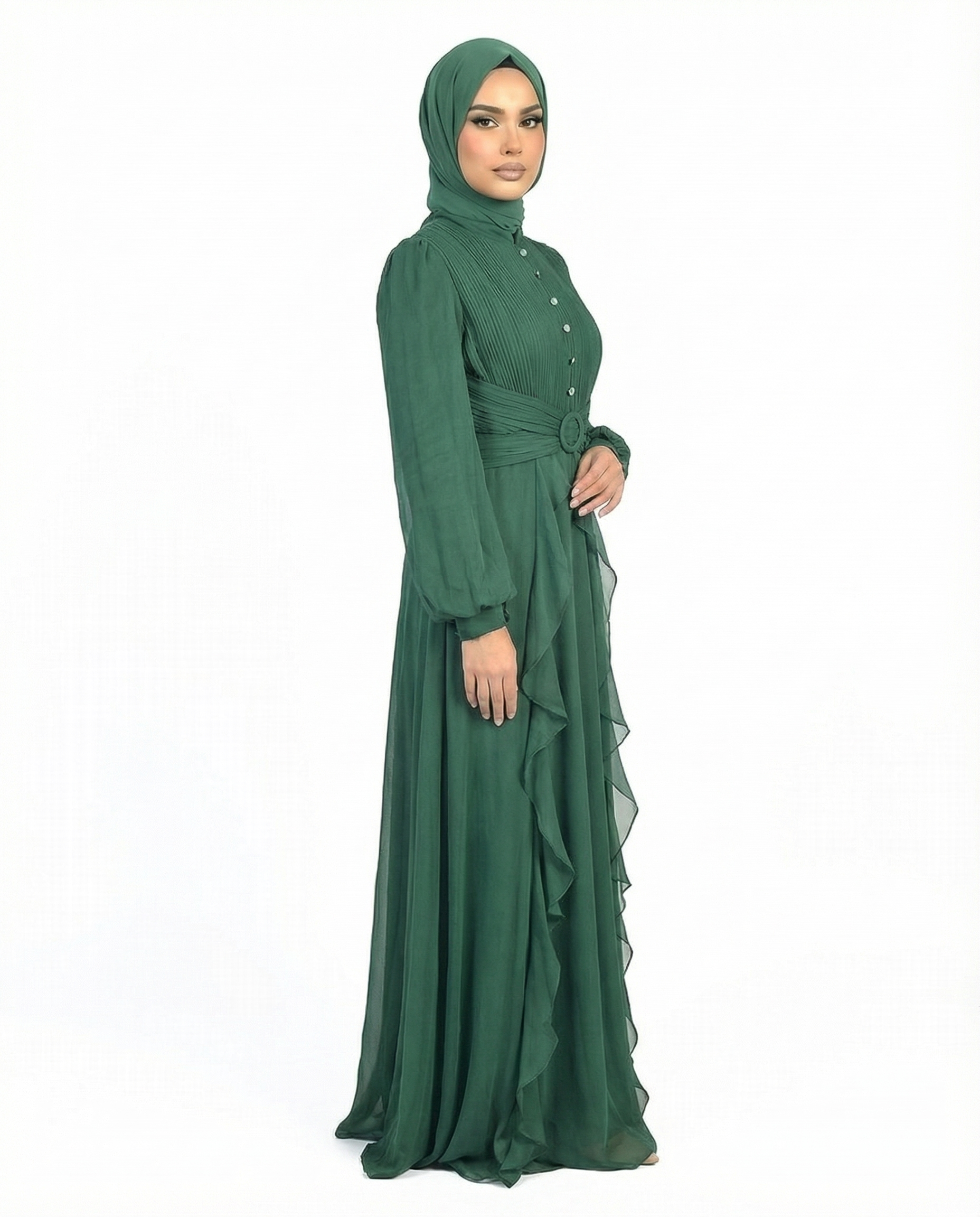 Eden Pleated Bodice Ruffle Detail Maxi Dress