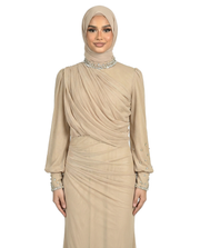 Black Iris Draped Chiffon Maxi Dress with Beaded Embellished Neckline & Cuffs