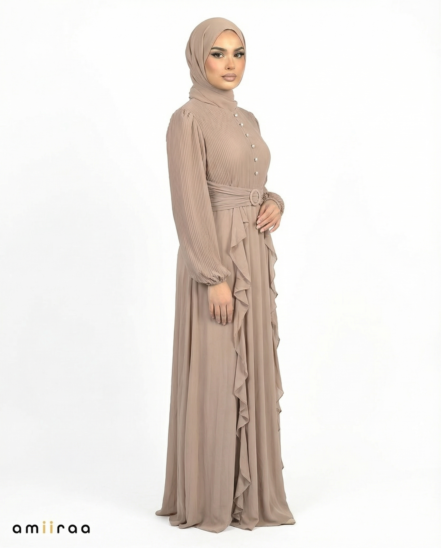 Cinder Pleated Bodice Ruffle Detail Maxi Dress