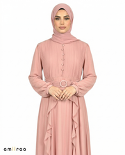 Blush Pleated Bodice Ruffle Detail Maxi Dress