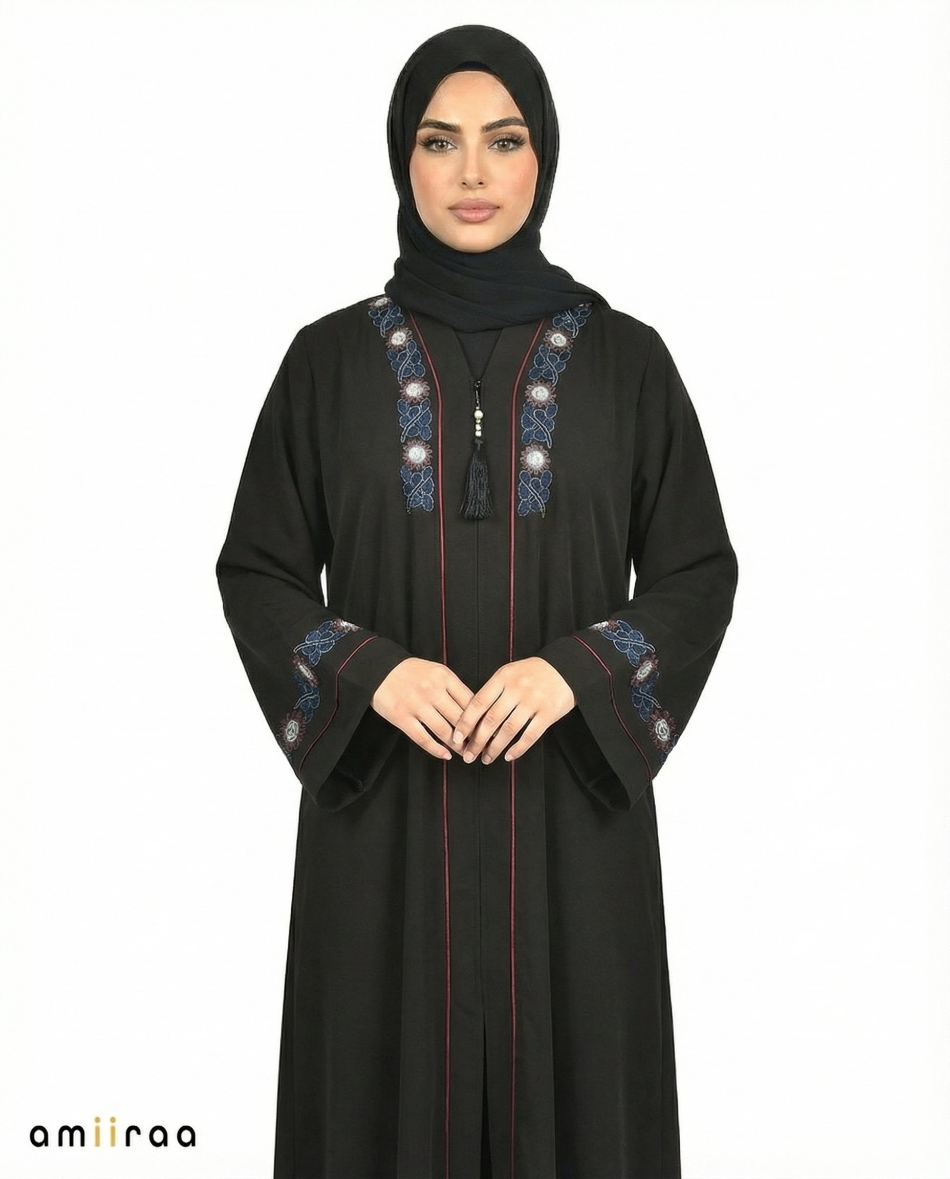 Tap Shoe Embroidered Contrast Panel Modest Abaya