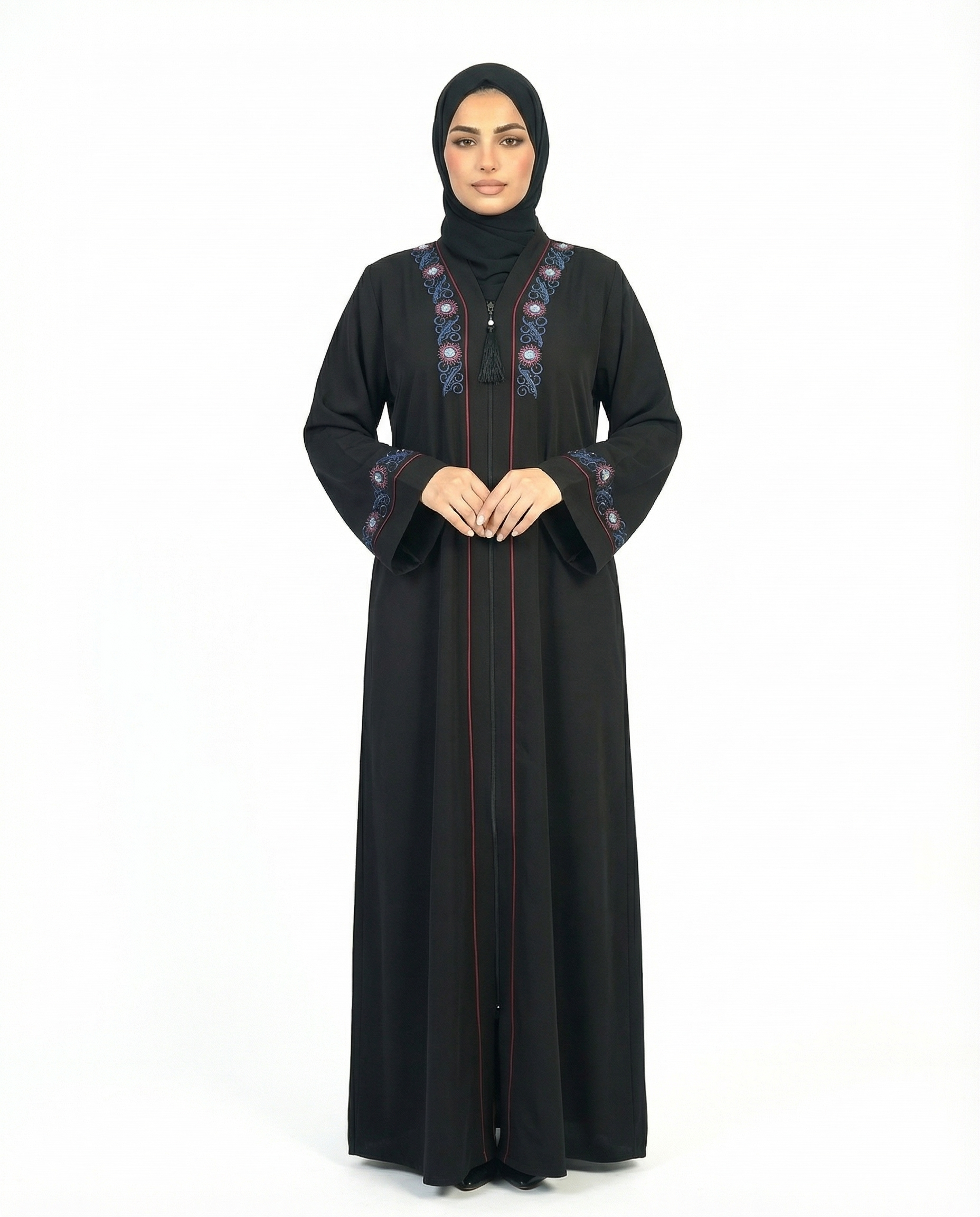 Tap Shoe Embroidered Contrast Panel Modest Abaya
