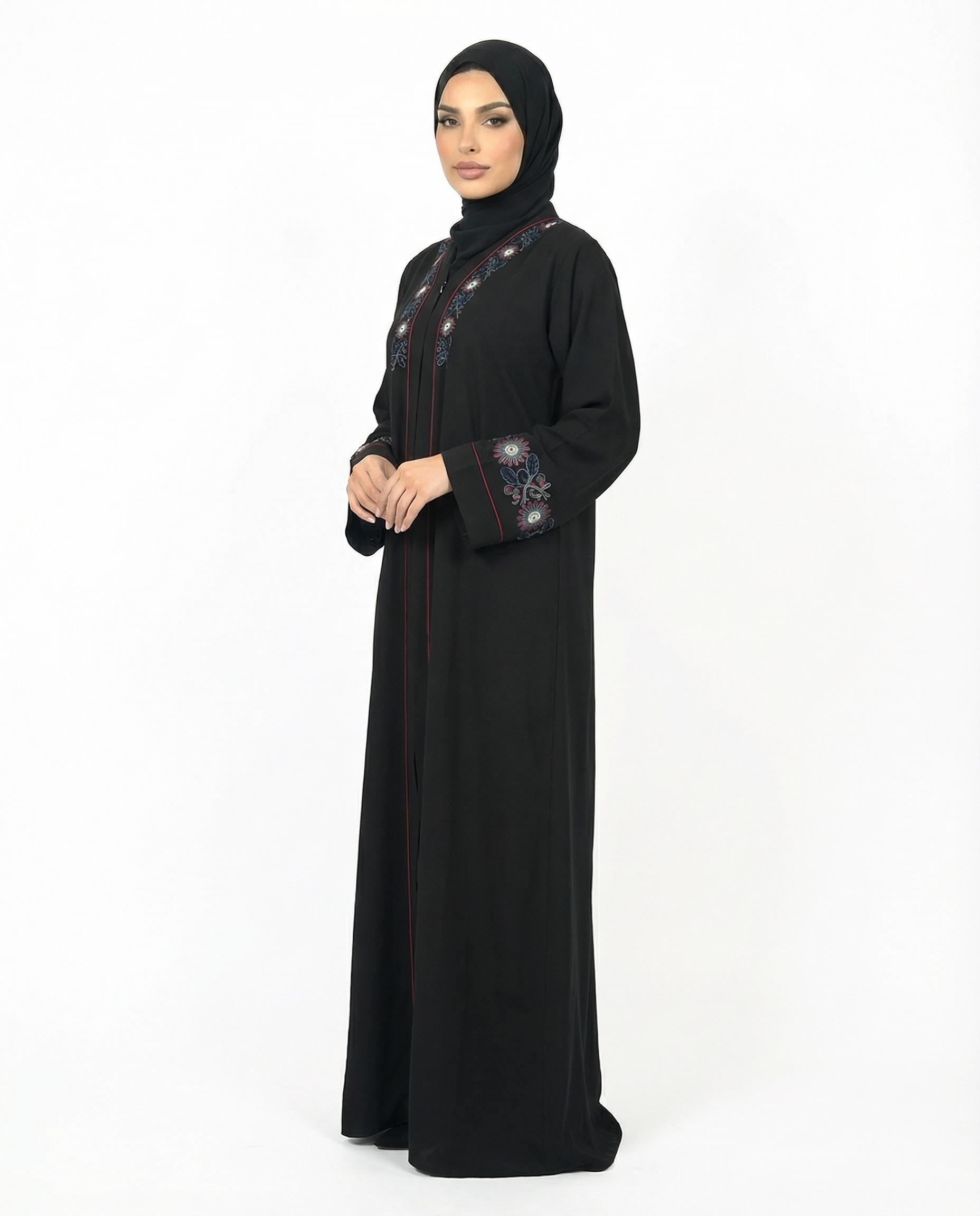 Tap Shoe Embroidered Contrast Panel Modest Abaya