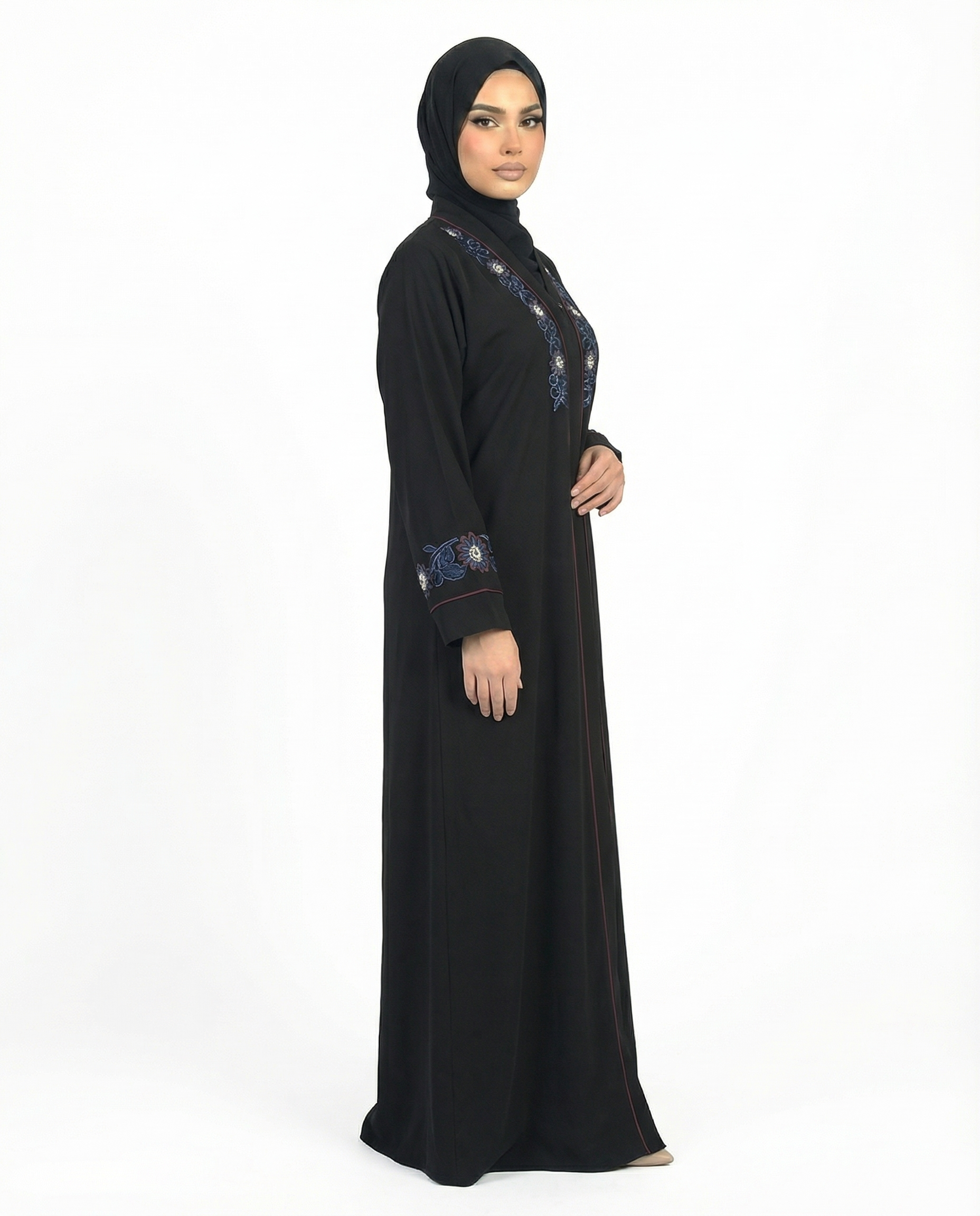 Tap Shoe Embroidered Contrast Panel Modest Abaya