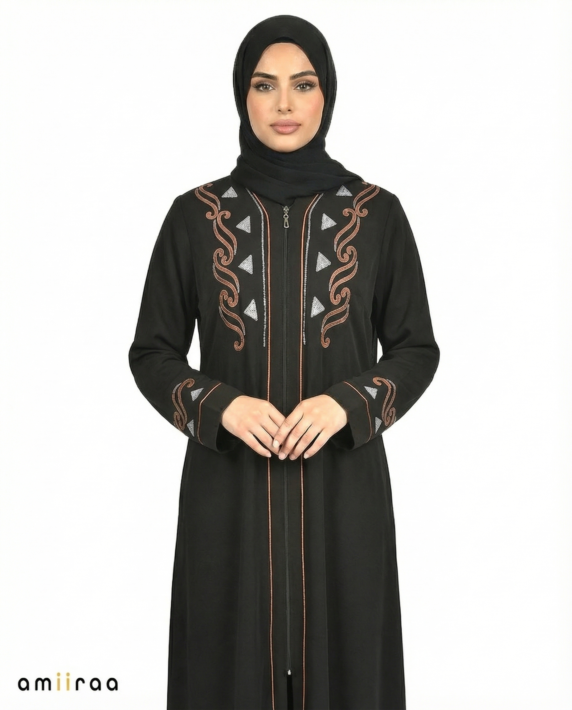 Tap Shoe Elegant Embroidered Abaya with Geometric Detail