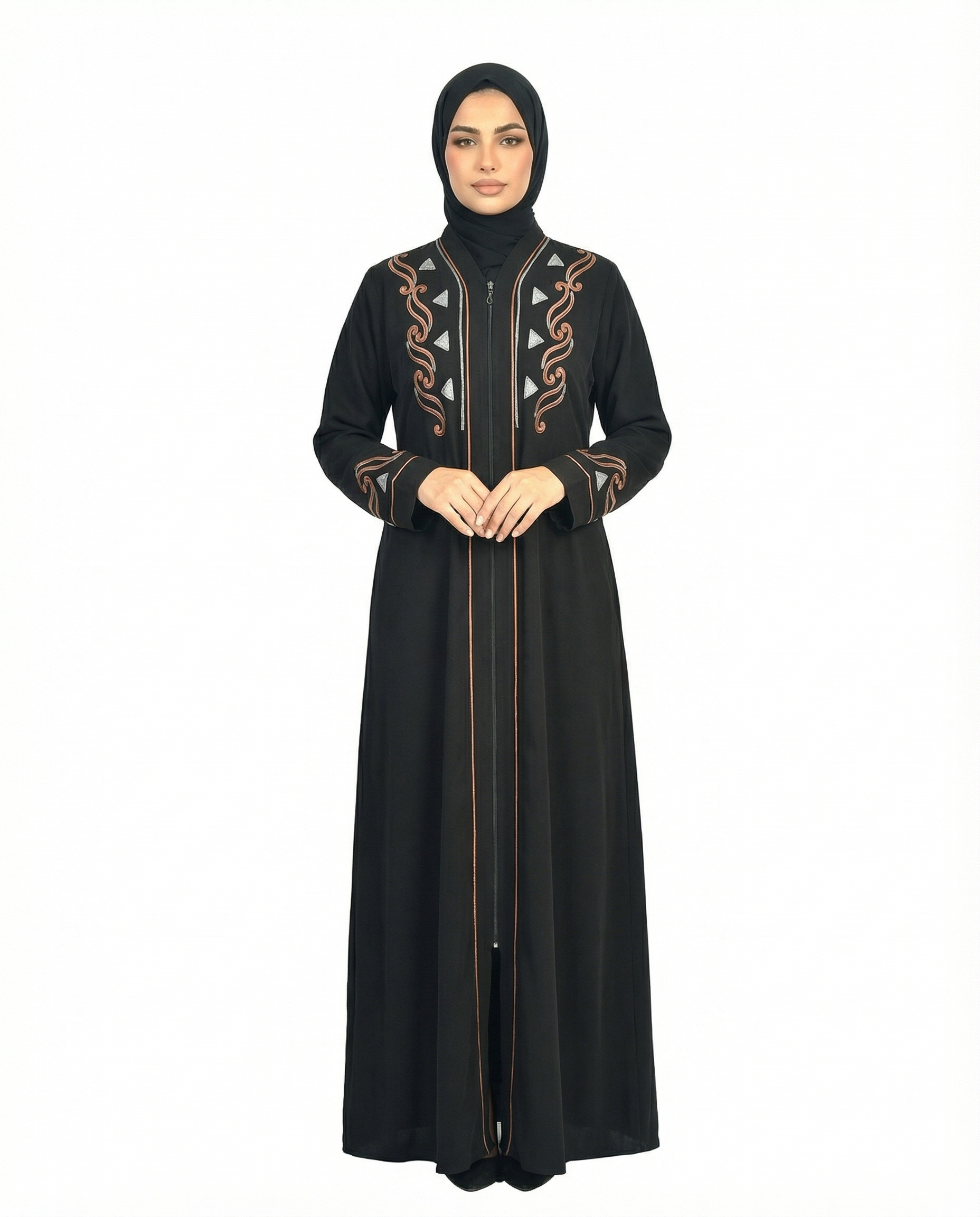 Tap Shoe Elegant Embroidered Abaya with Geometric Detail