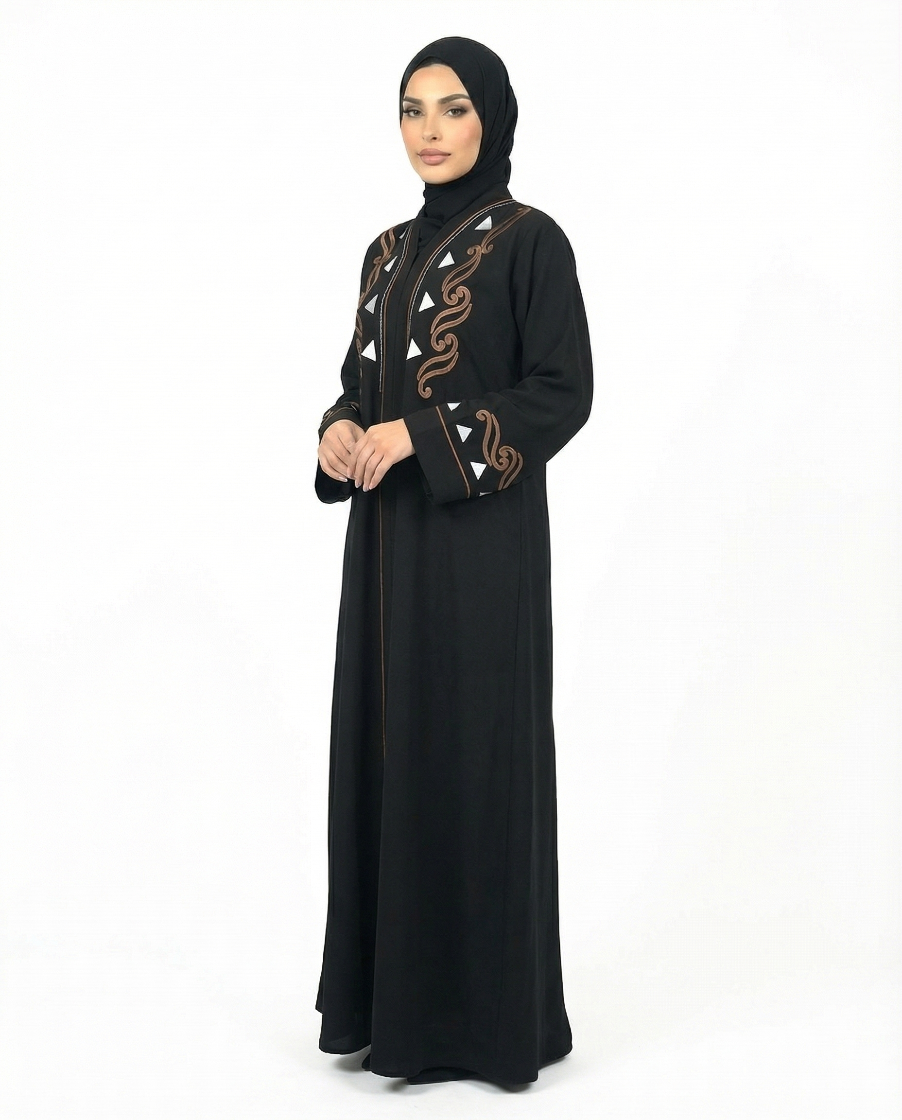 Tap Shoe Elegant Embroidered Abaya with Geometric Detail
